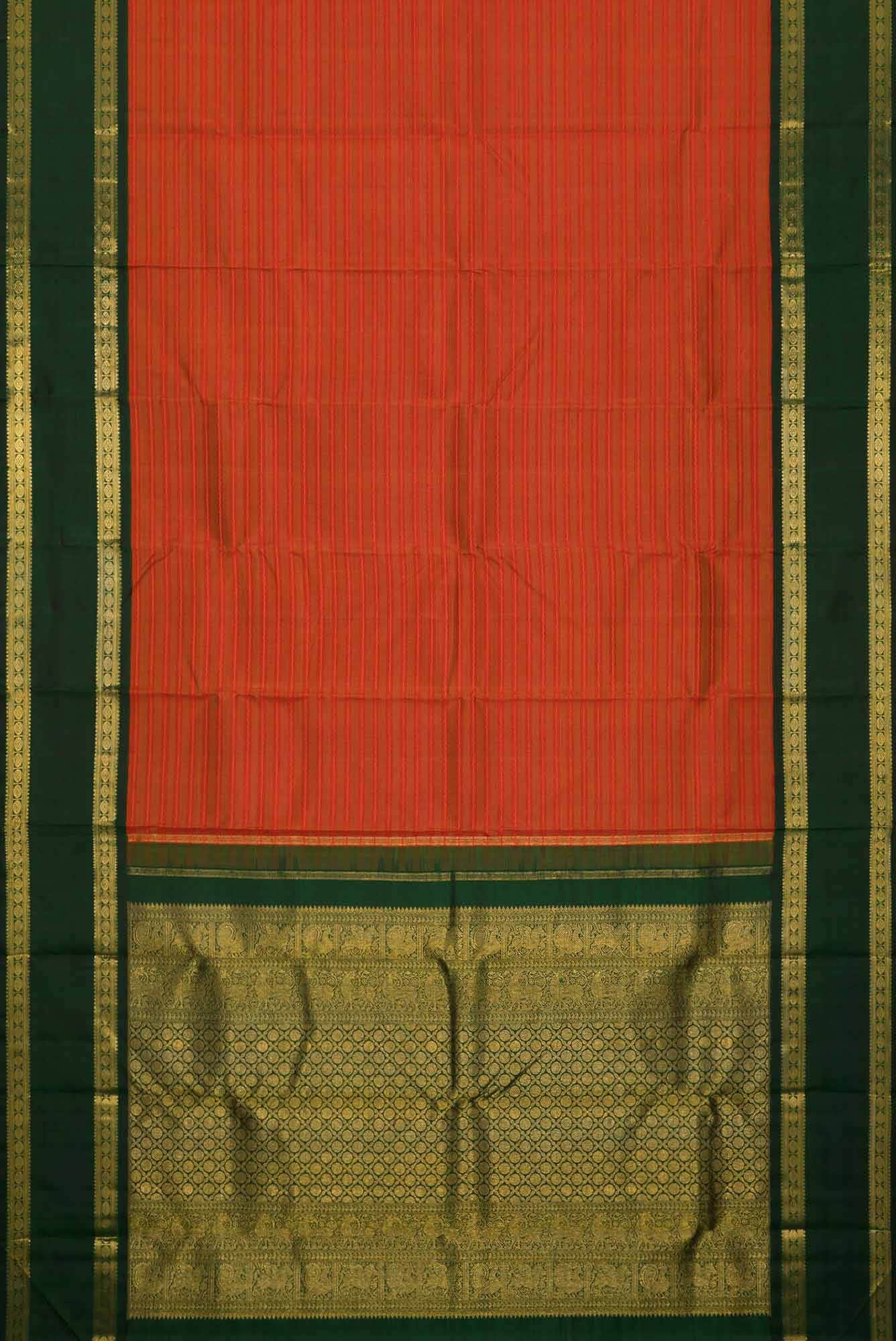 Pure Silk Pure Zari Orange Dual Tone Kanchipuram Saree