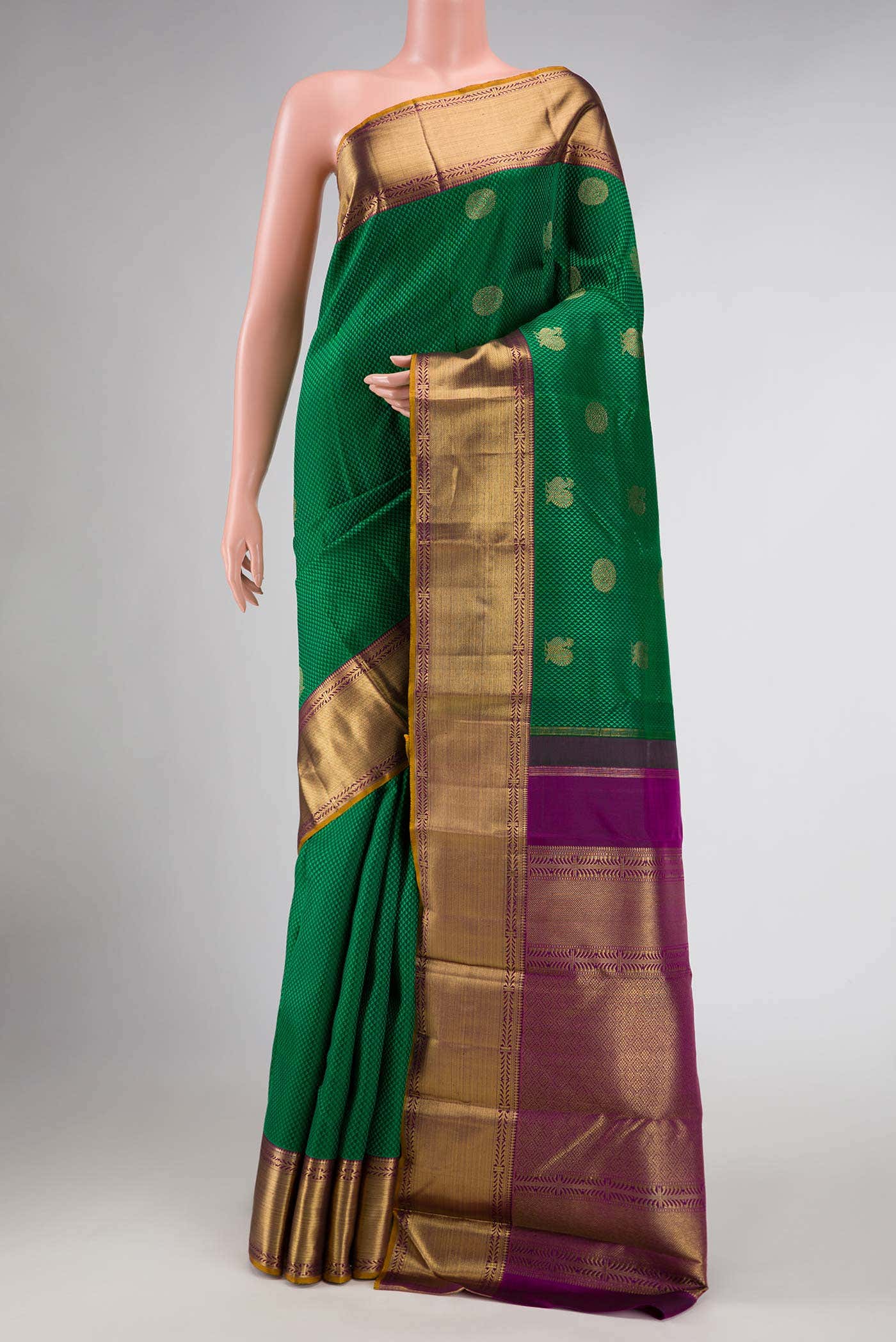 Pure Silk Pure Zari Green Dual Tone Kanchipuram Saree