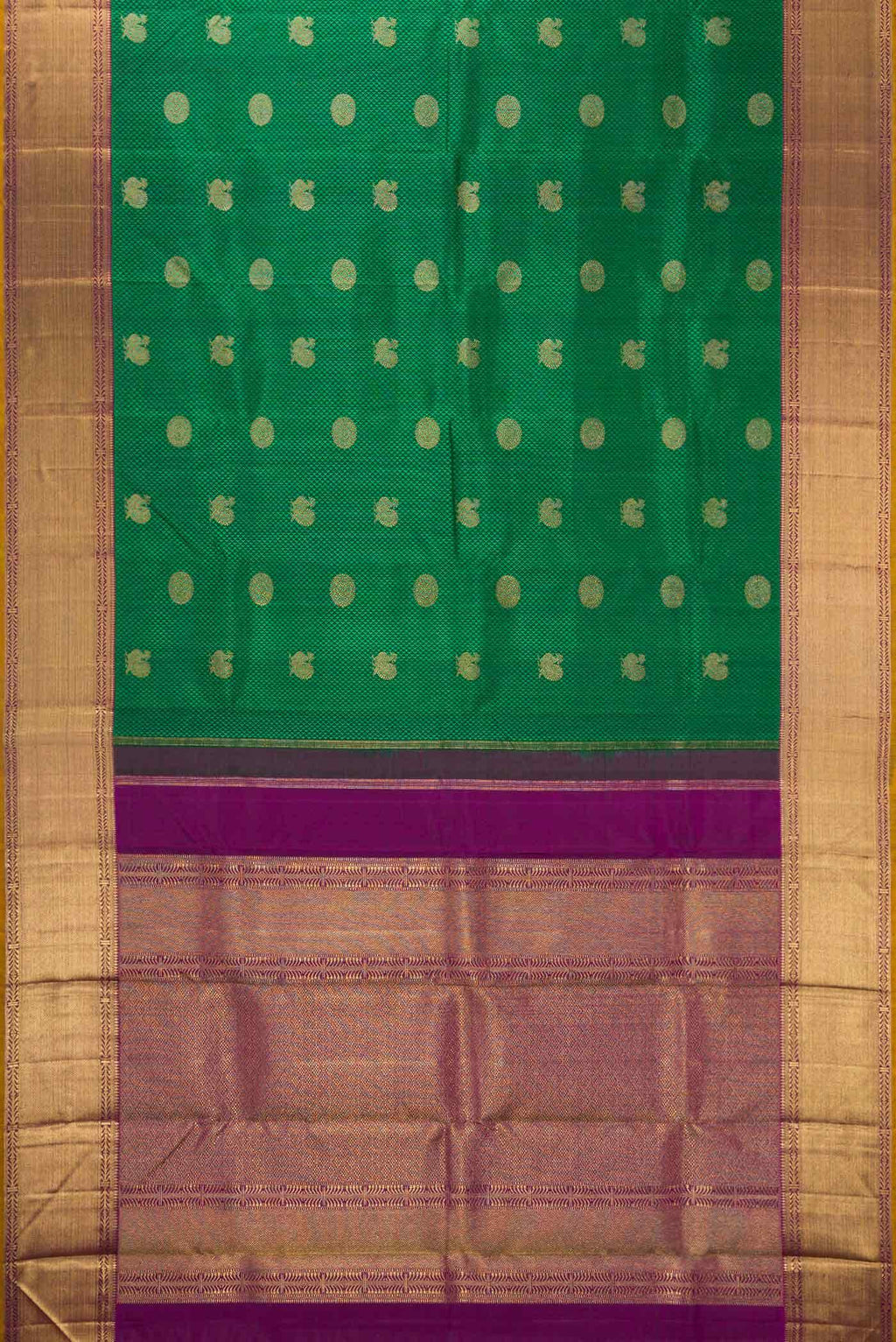 Pure Silk Pure Zari Green Dual Tone Kanchipuram Saree