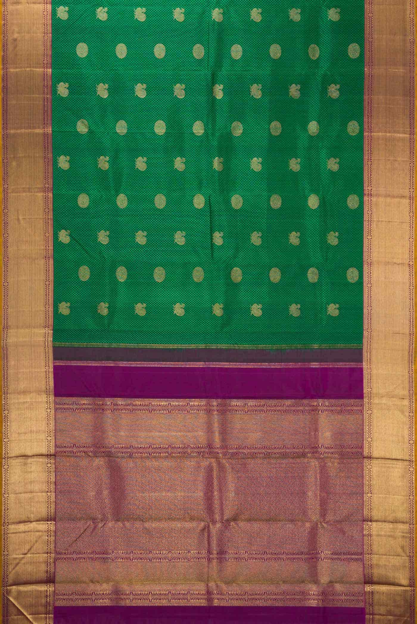 Pure Silk Pure Zari Green Dual Tone Kanchipuram Saree