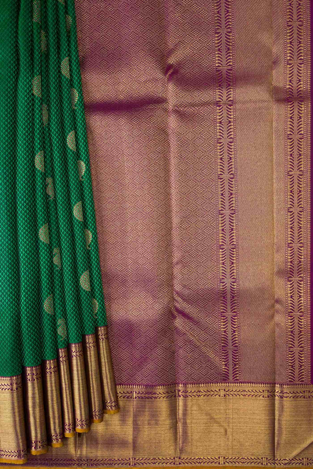 Pure Silk Pure Zari Green Dual Tone Kanchipuram Saree