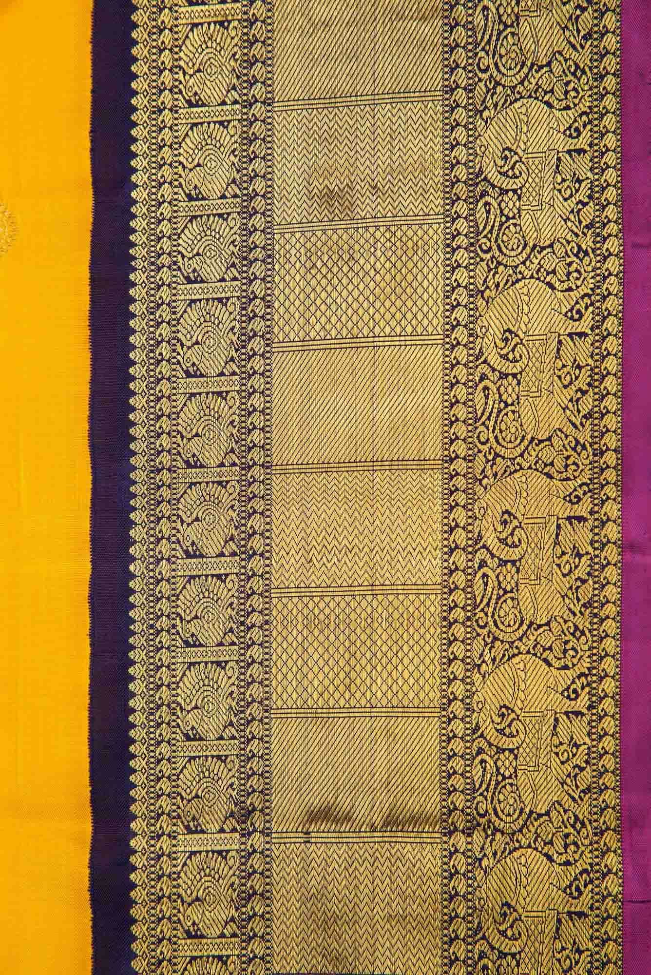 Pure Silk Pure Zari Yellow Dual Tone Kanchipuram Saree