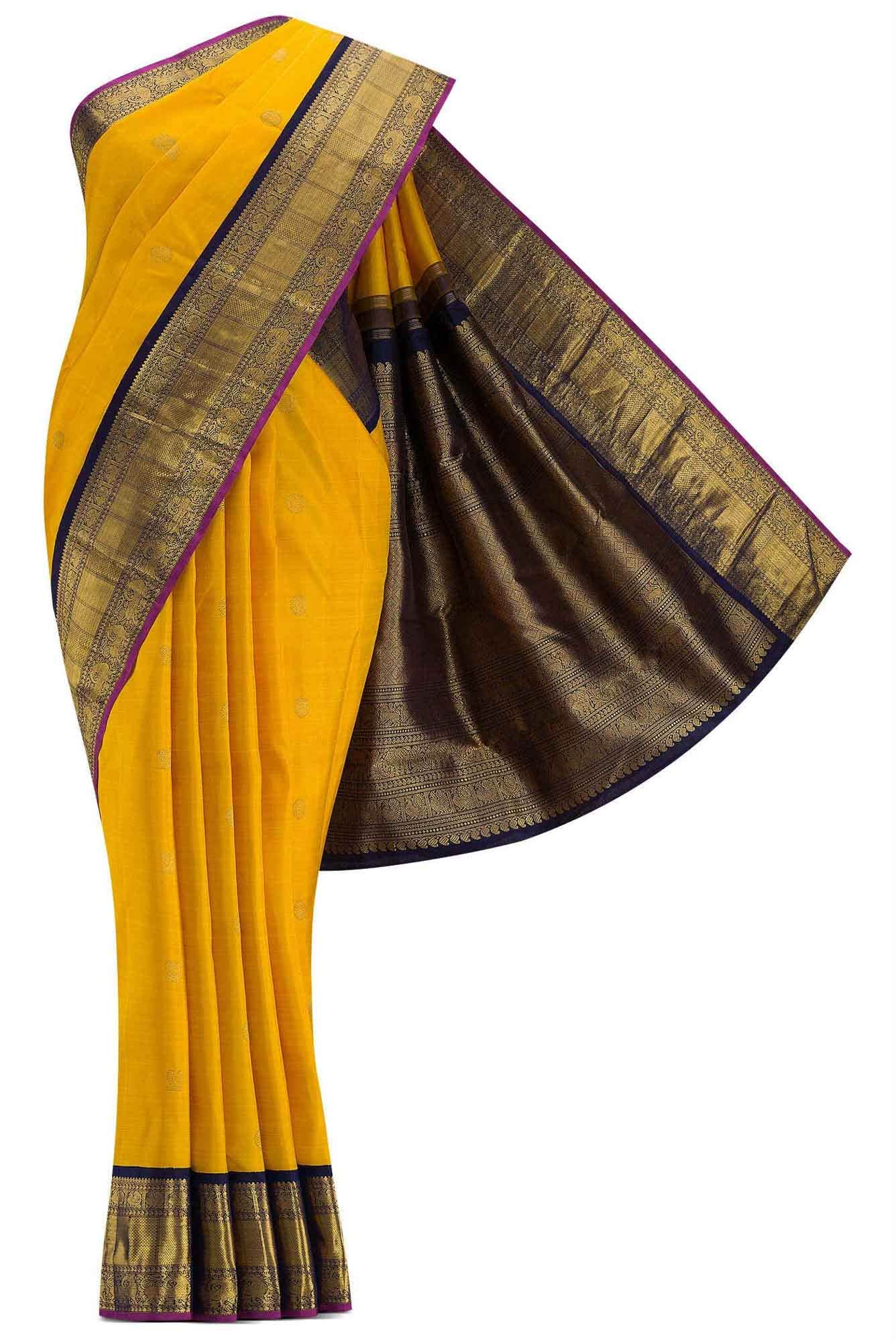 Pure Silk Pure Zari Yellow Dual Tone Kanchipuram Saree