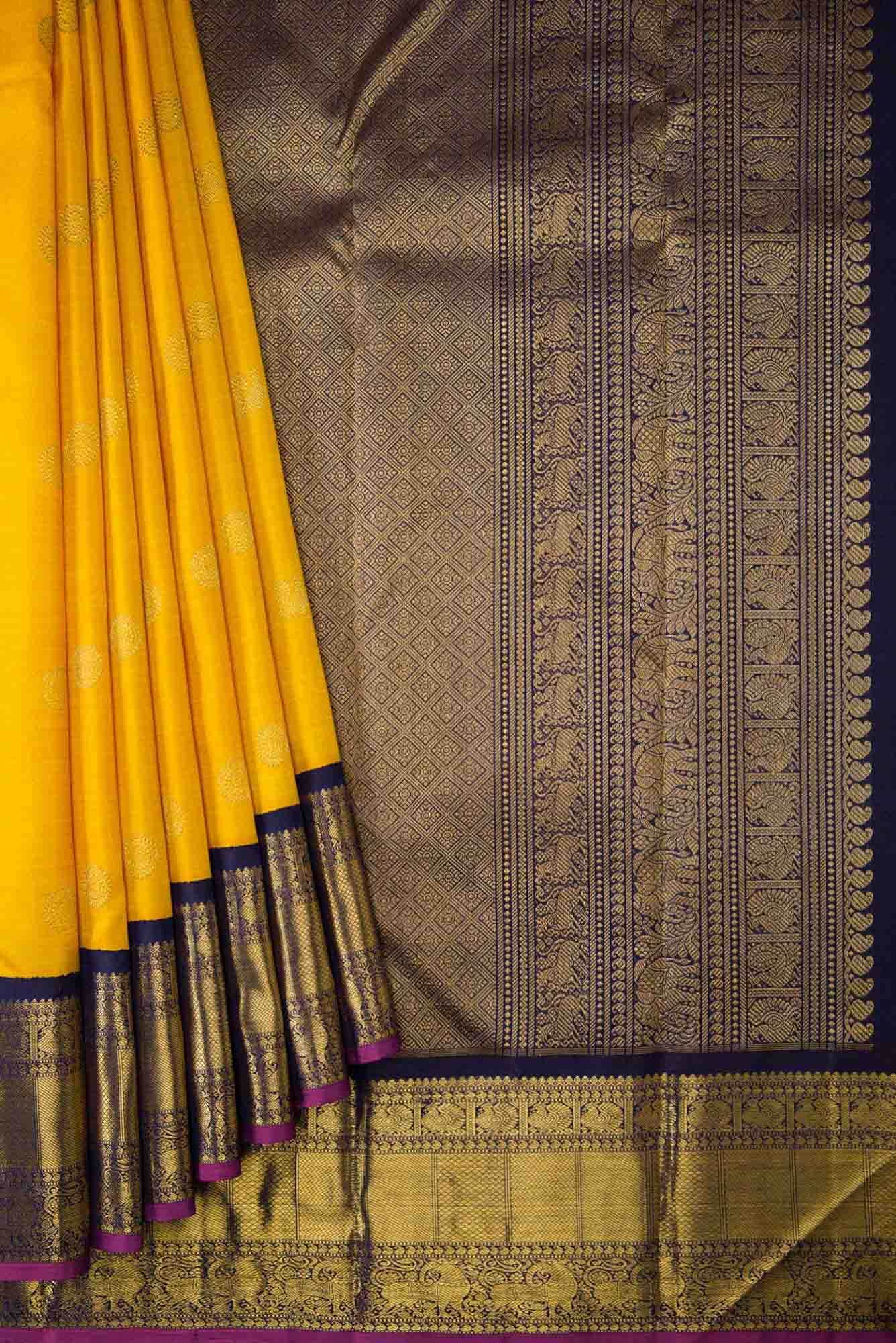 Pure Silk Pure Zari Yellow Dual Tone Kanchipuram Saree
