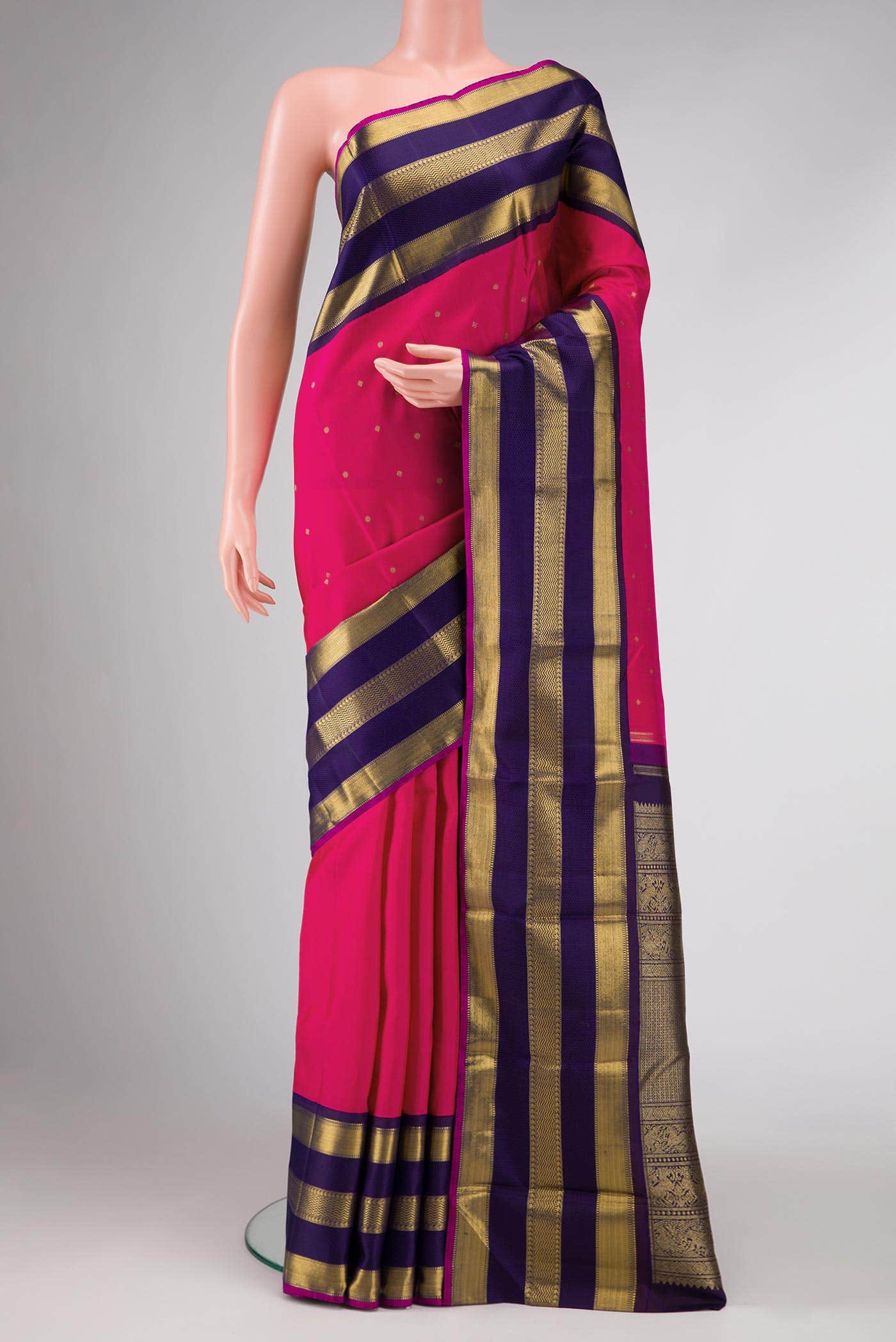 Pure Silk Pure Zari Pink Dual Tone Kanchipuram Saree