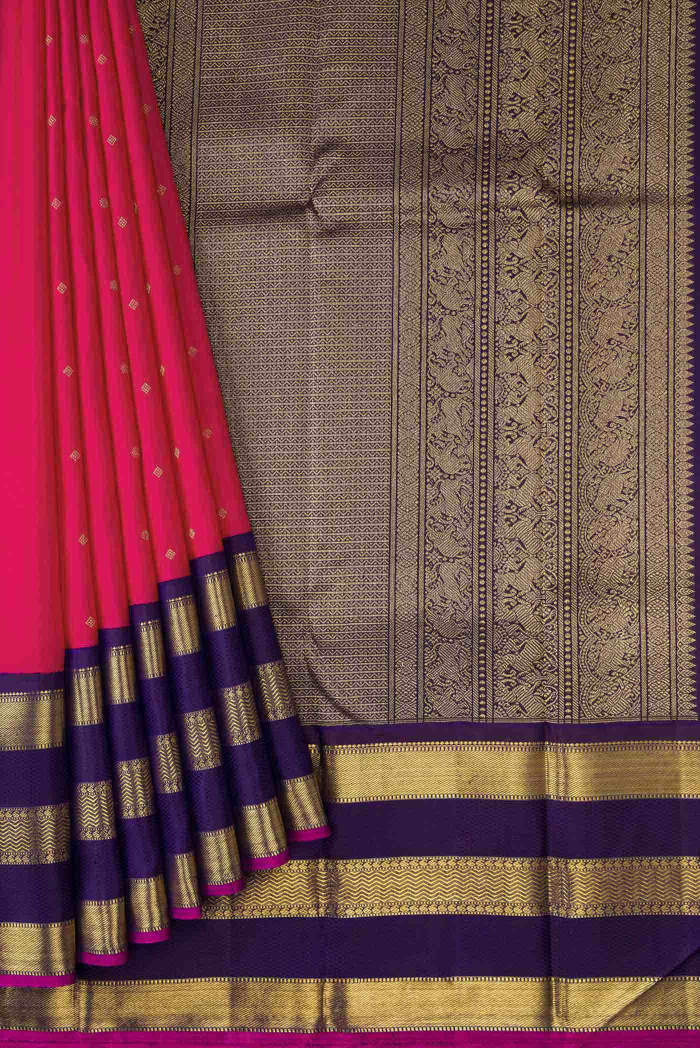 Pure Silk Pure Zari Pink Dual Tone Kanchipuram Saree