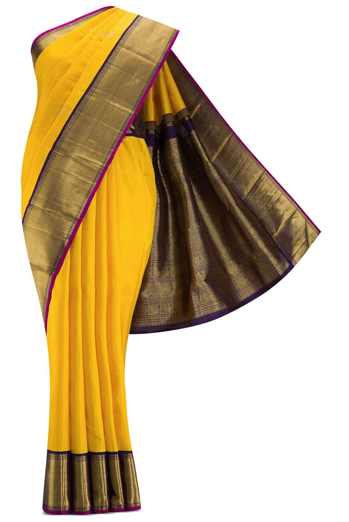 Pure Silk Pure Zari Yellow Dual Tone Kanchipuram Saree