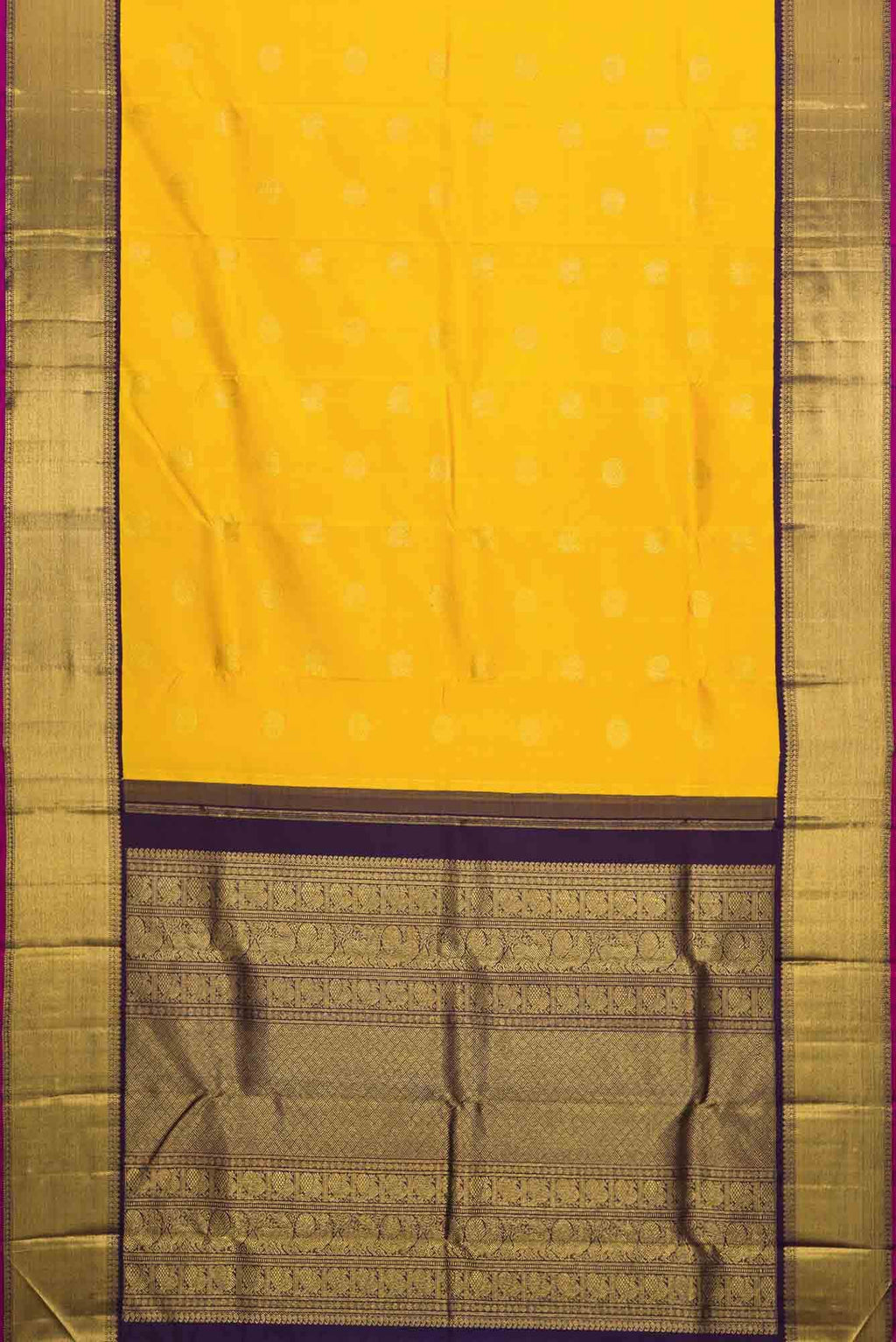 Pure Silk Pure Zari Yellow Dual Tone Kanchipuram Saree