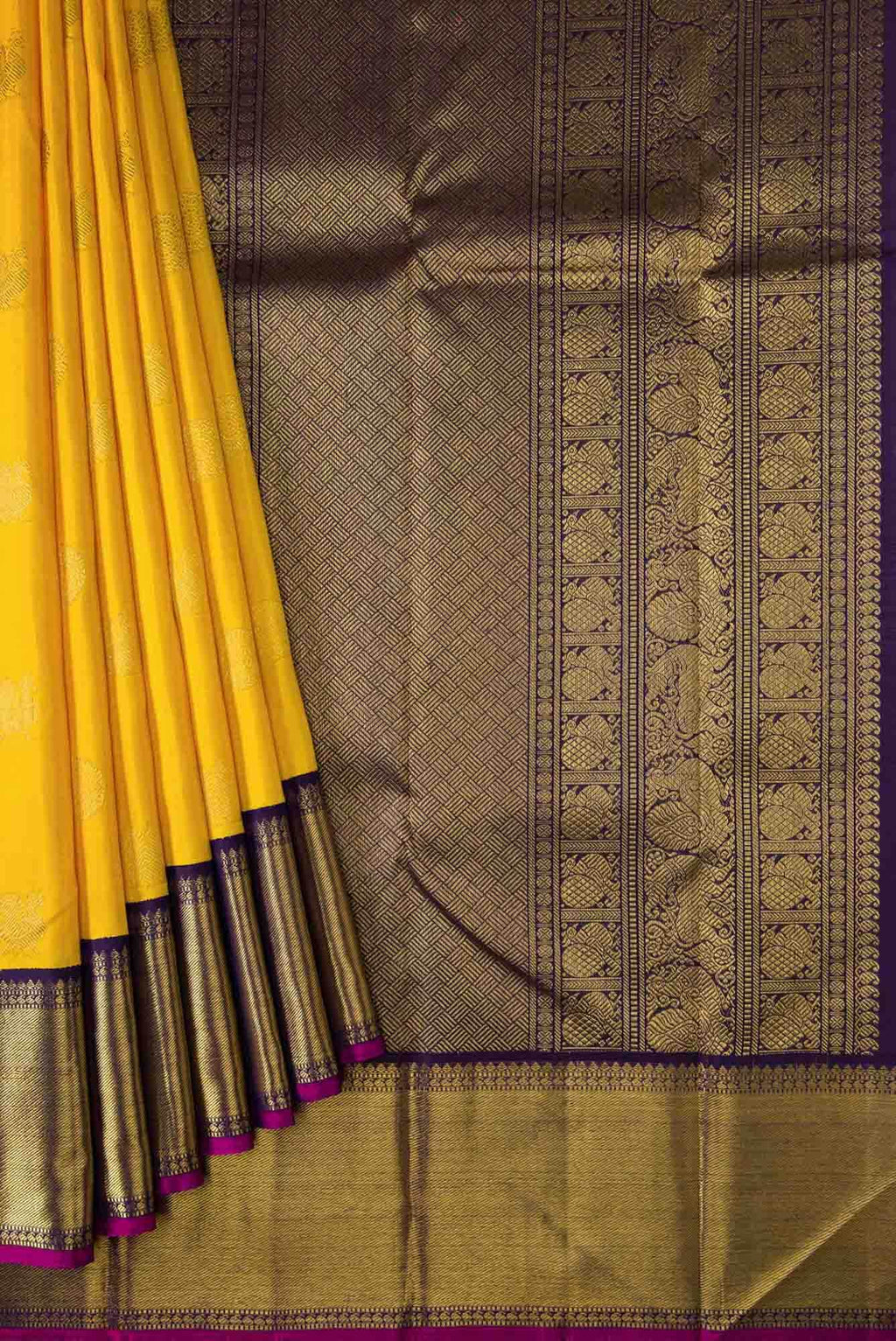 Pure Silk Pure Zari Yellow Dual Tone Kanchipuram Saree