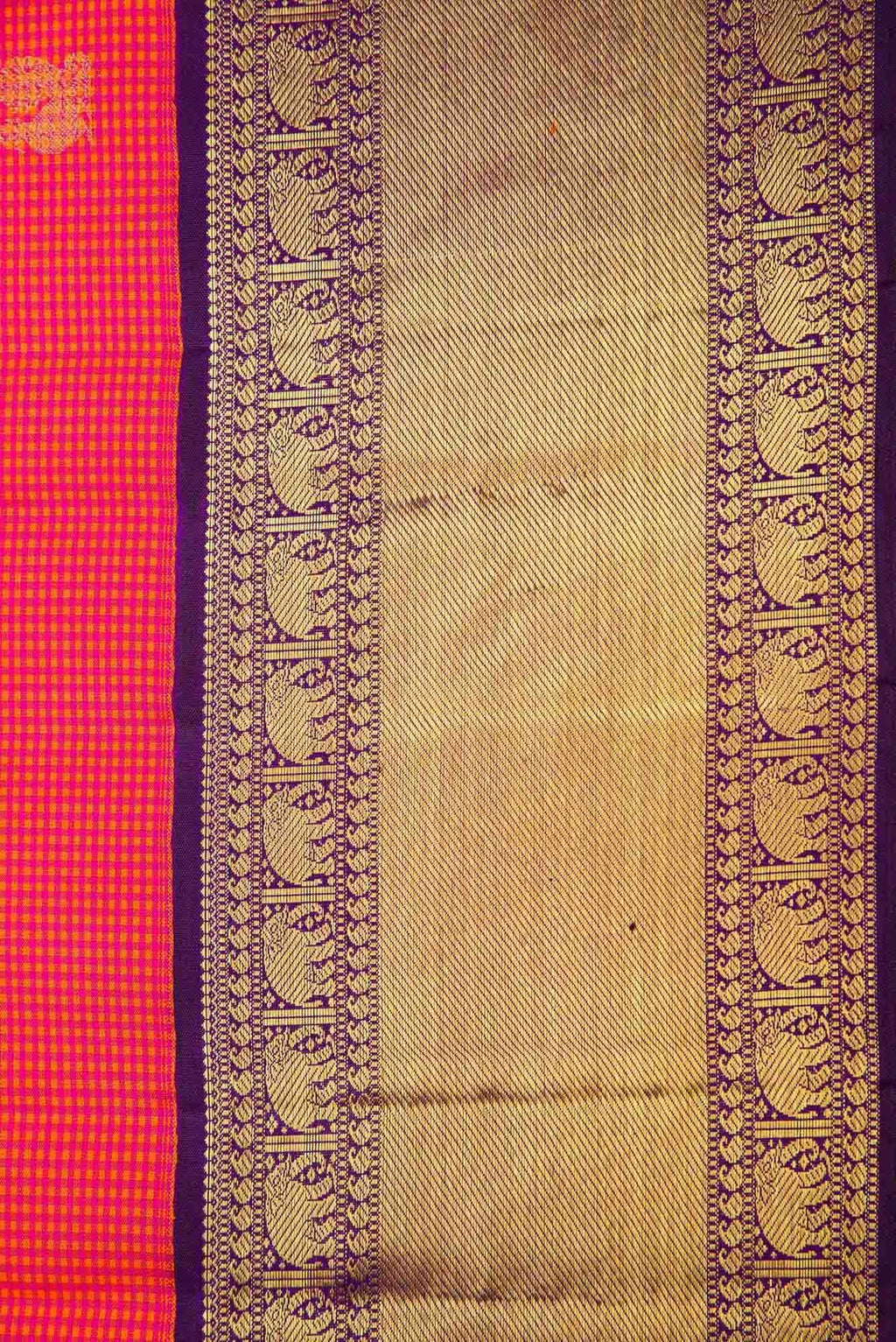 Pure Silk Pure Zari Orange and Pink Dual Tone Kanchipuram Saree