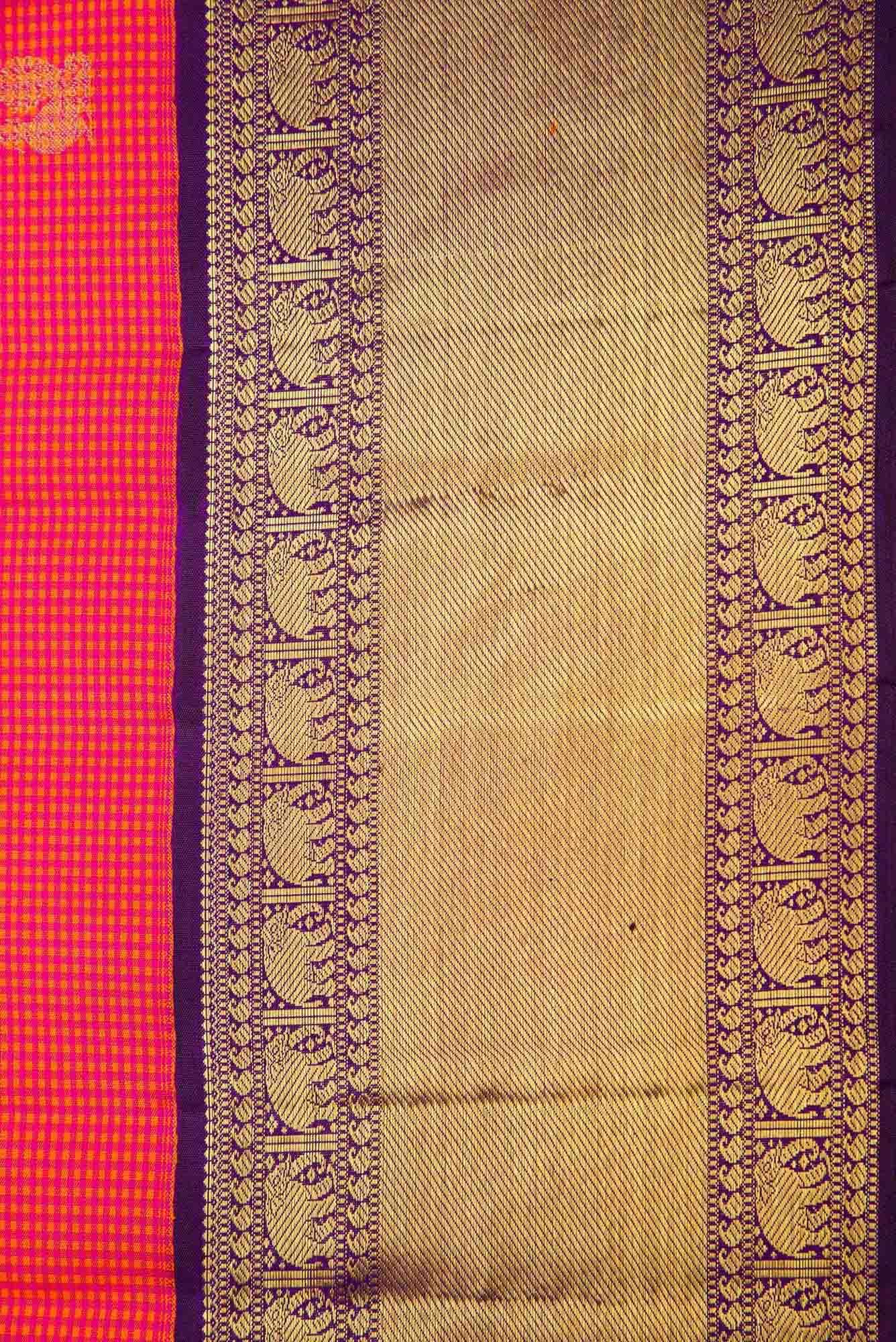 Pure Silk Pure Zari Orange and Pink Dual Tone Kanchipuram Saree