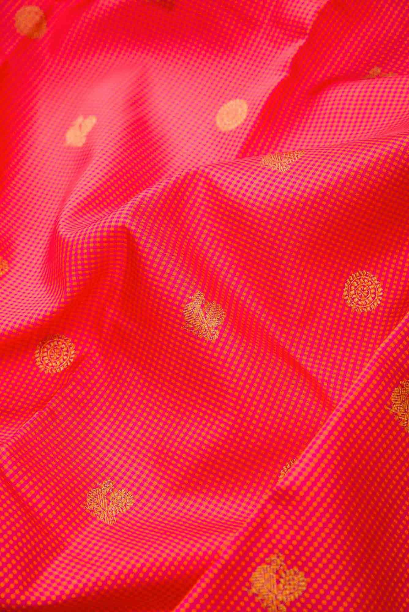 Pure Silk Pure Zari Orange and Pink Dual Tone Kanchipuram Saree