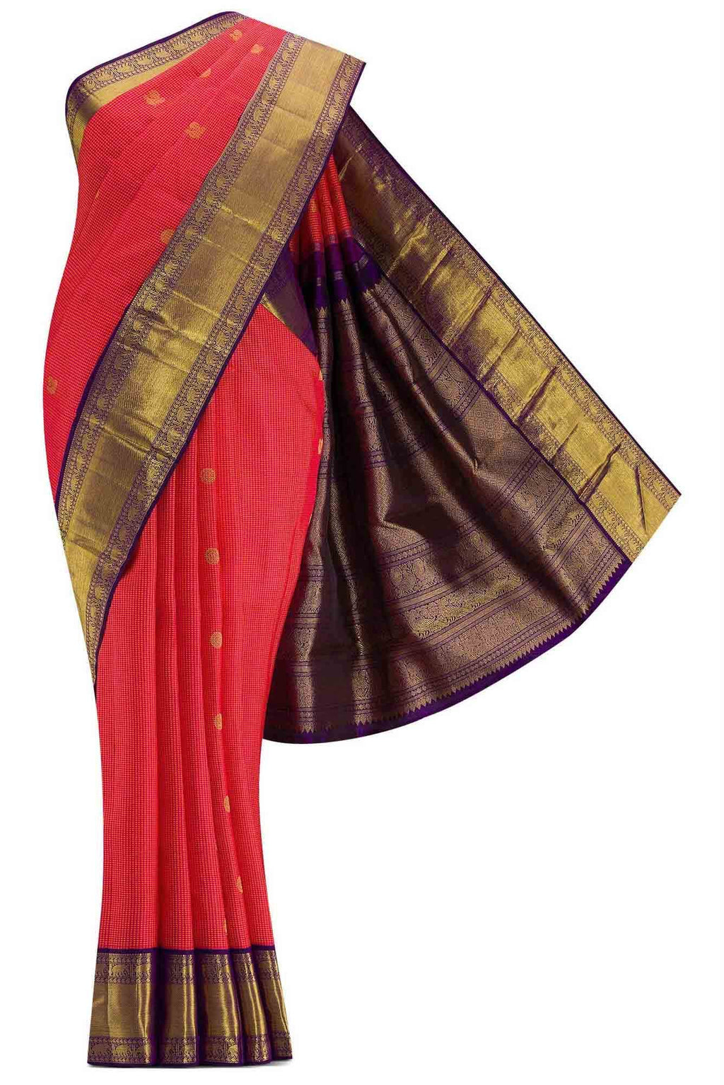 Pure Silk Pure Zari Orange and Pink Dual Tone Kanchipuram Saree