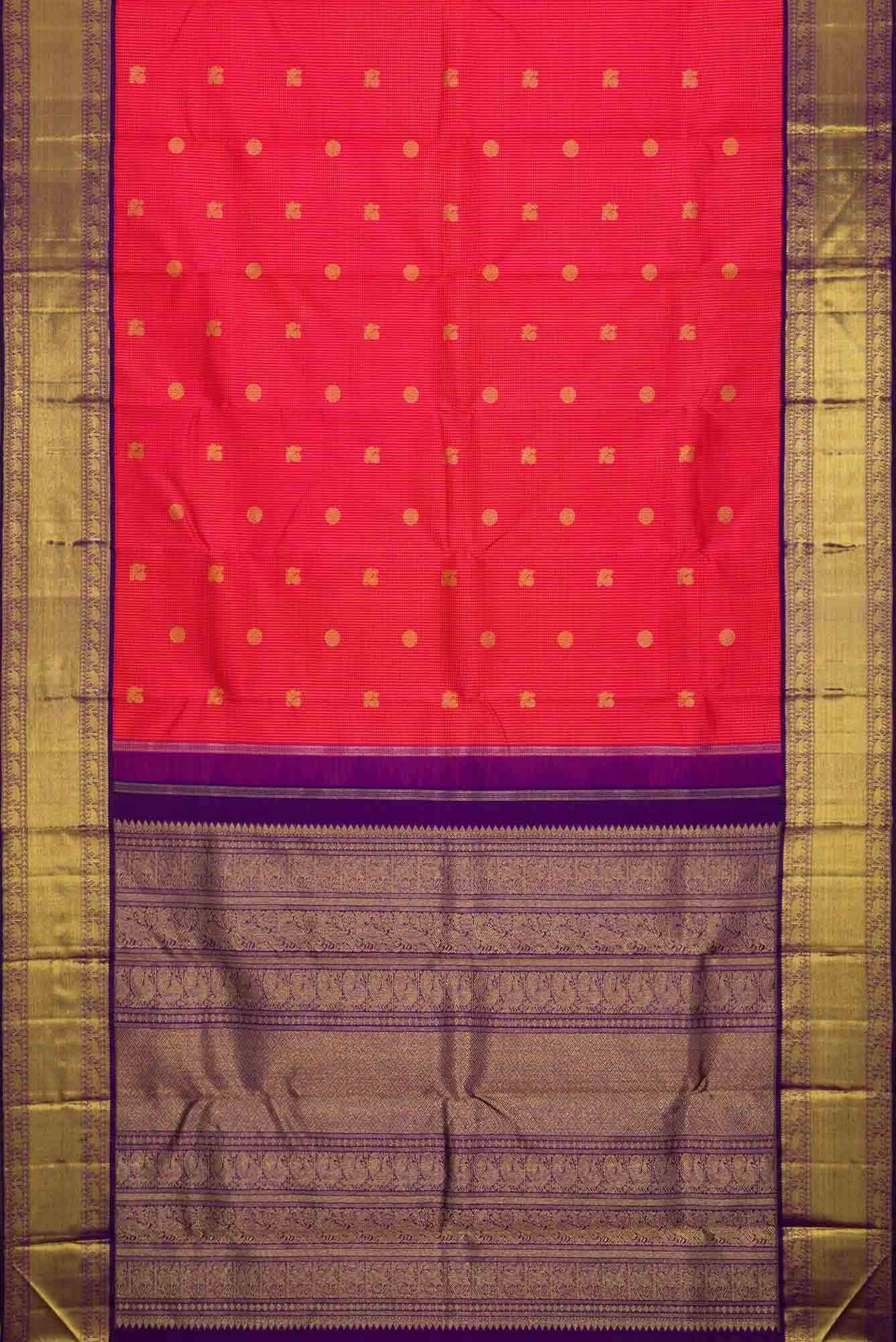Pure Silk Pure Zari Orange and Pink Dual Tone Kanchipuram Saree