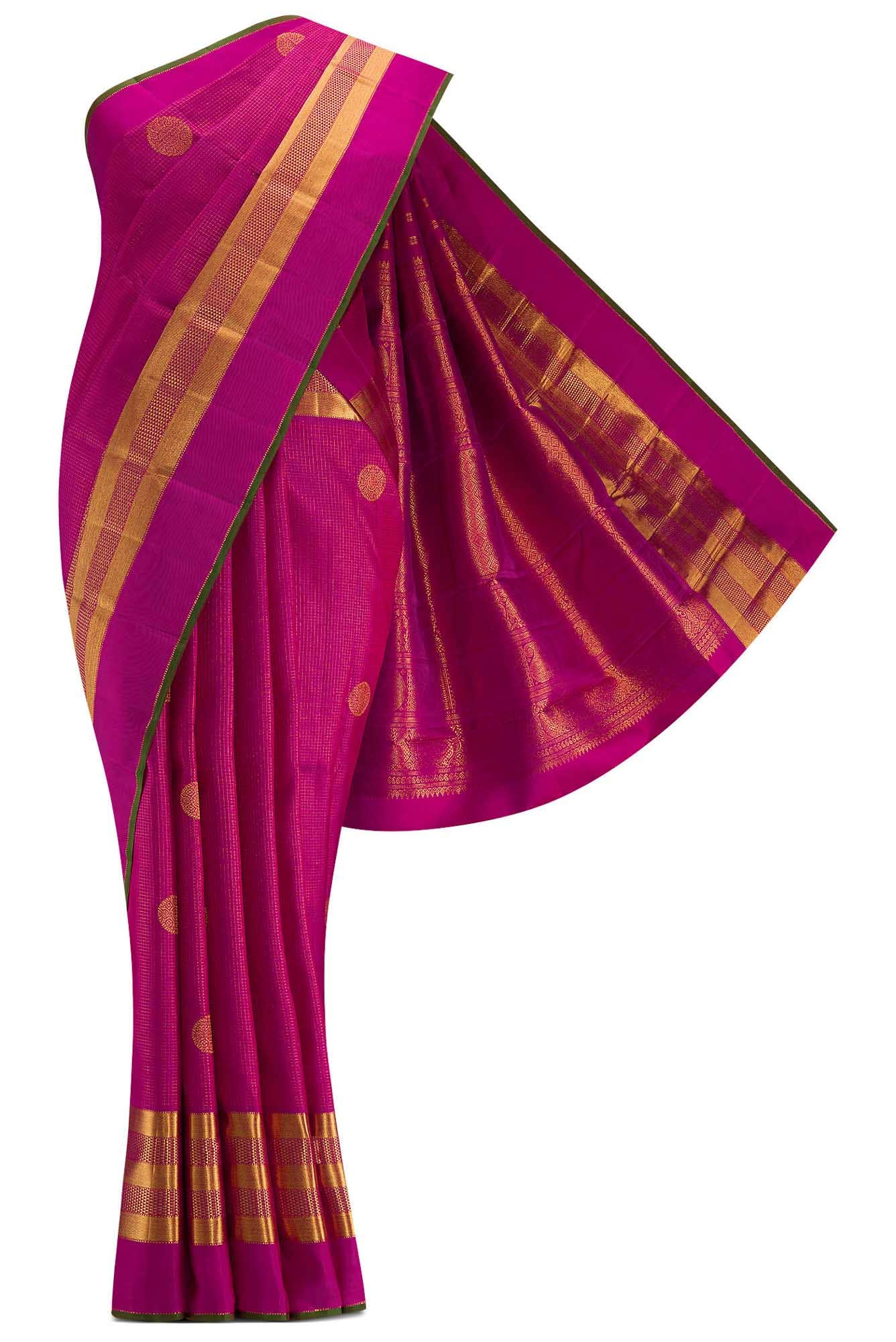 Pure Silk Pure Zari Dark Pink Dual Tone Kanchipuram Saree