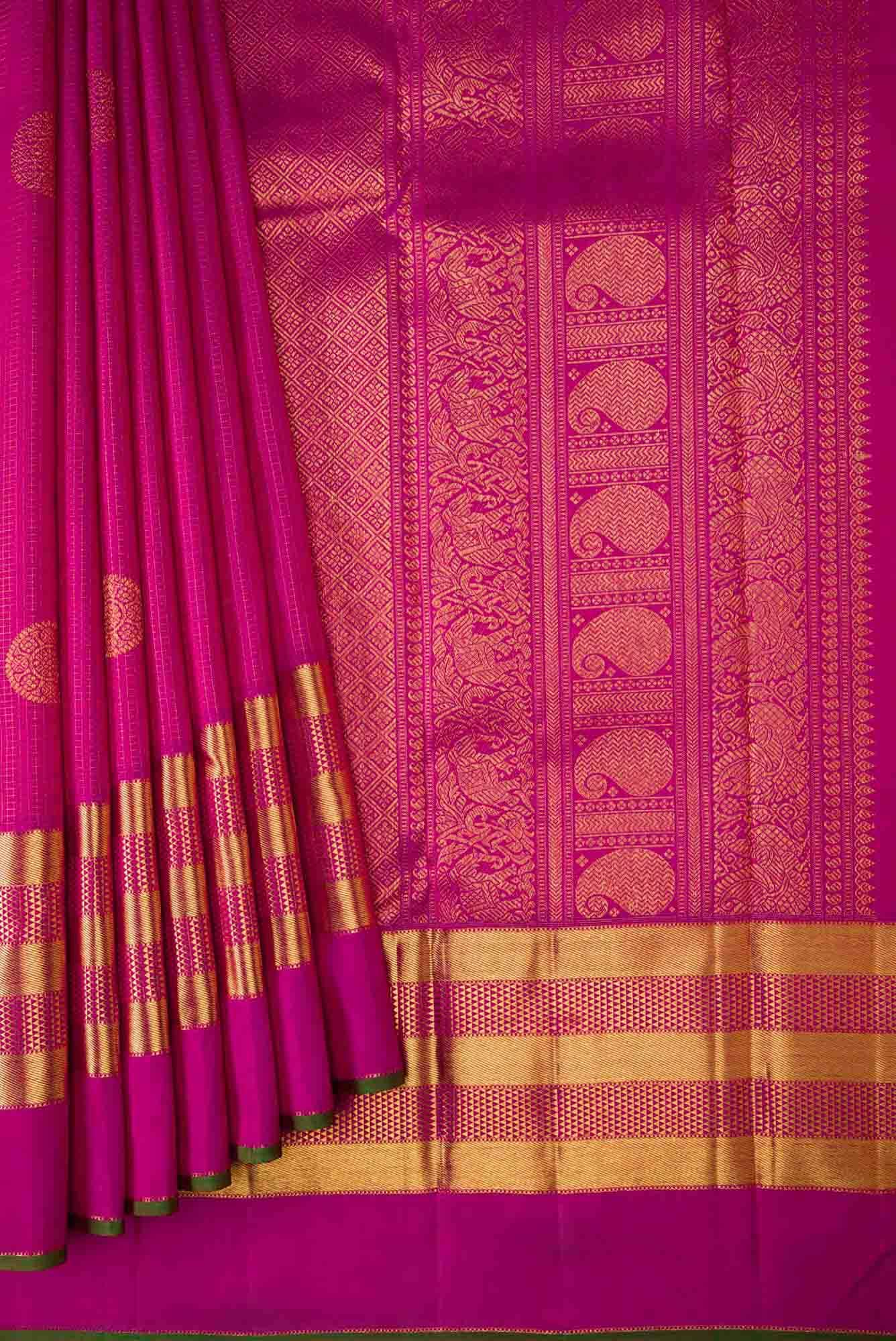 Pure Silk Pure Zari Dark Pink Dual Tone Kanchipuram Saree