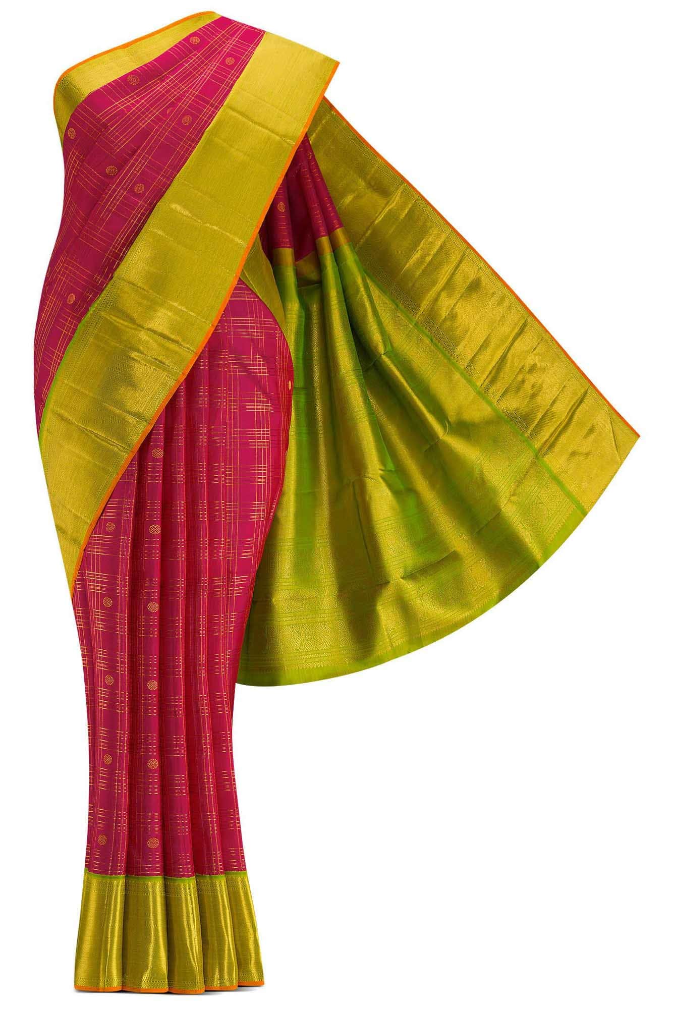 Pure Silk Pure Zari Pink Dual Tone Kanchipuram Saree