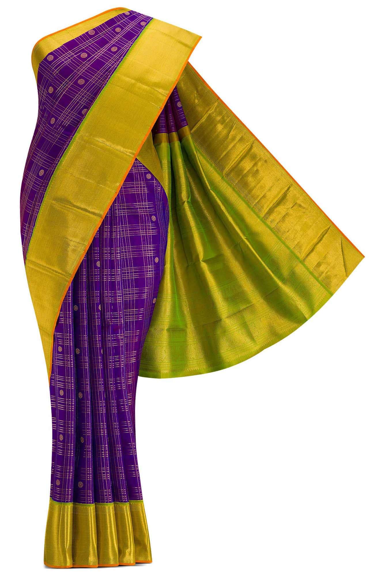 Pure Silk Pure Zari Violet Dual Tone Kanchipuram Saree