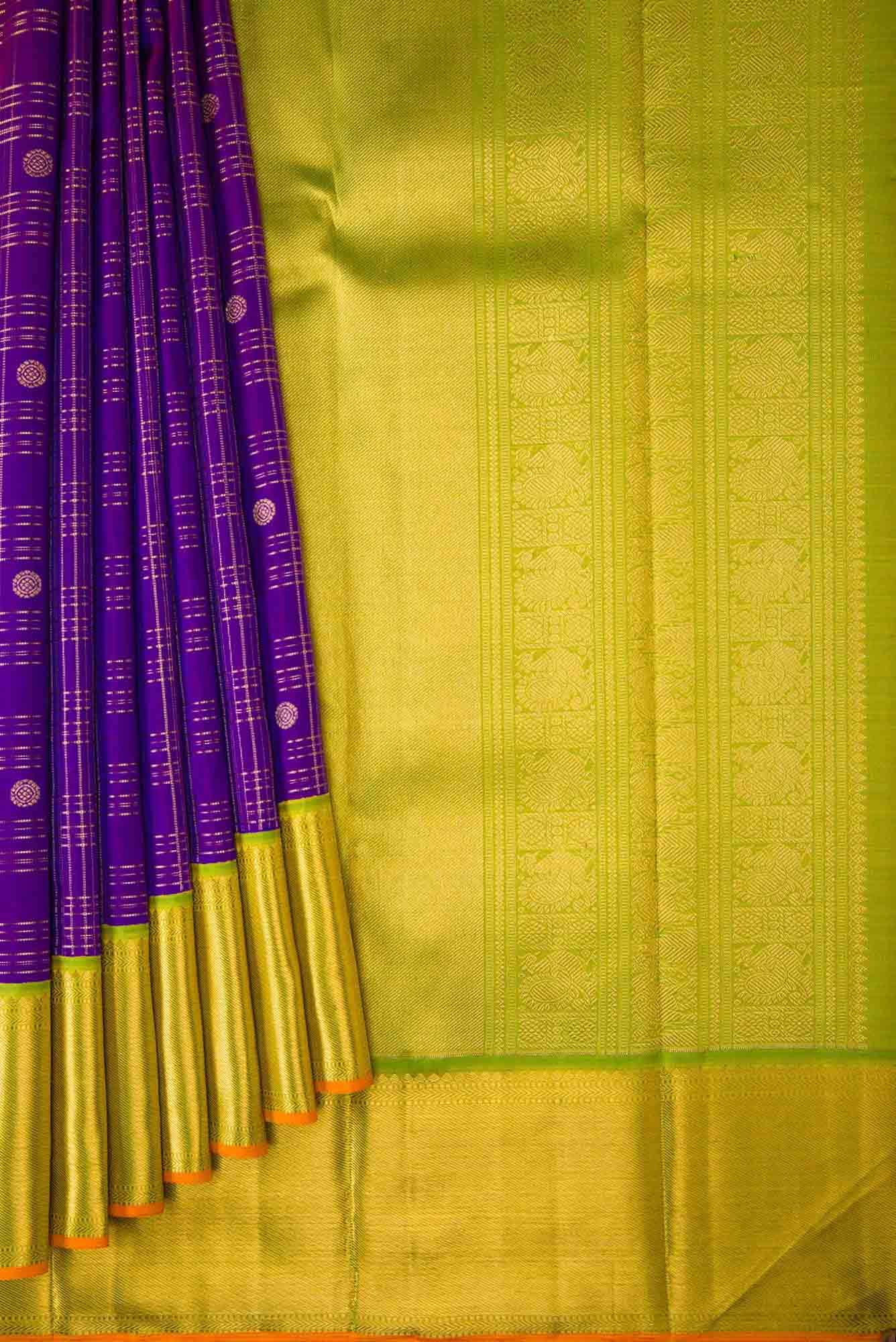Pure Silk Pure Zari Violet Dual Tone Kanchipuram Saree