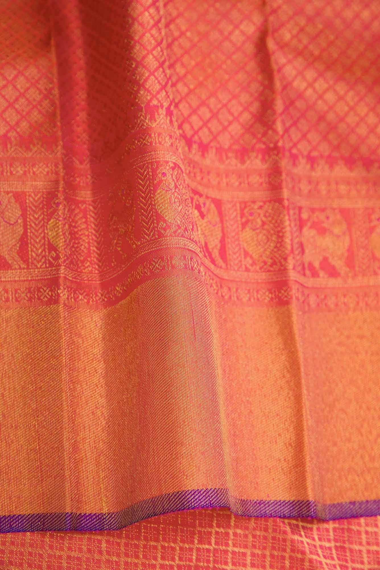 Pure Silk Pure Zari Pista Green Dual Tone Kanchipuram Saree