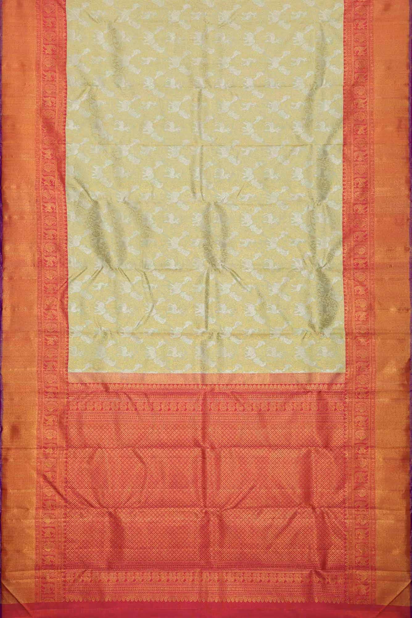 Pure Silk Pure Zari Pista Green Dual Tone Kanchipuram Saree