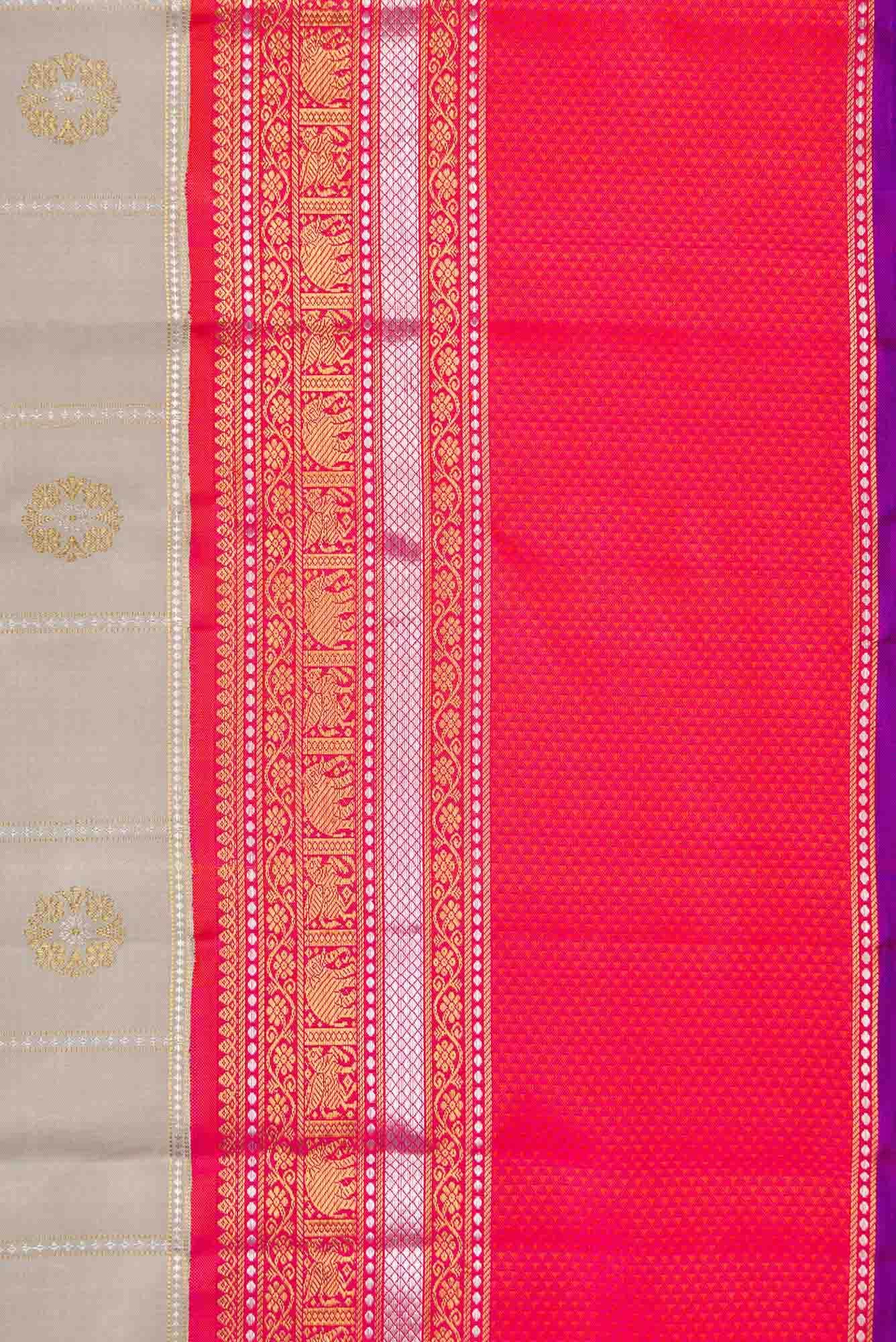 Pure Silk Pure Zari Grey Dual Tone Kanchipuram Saree
