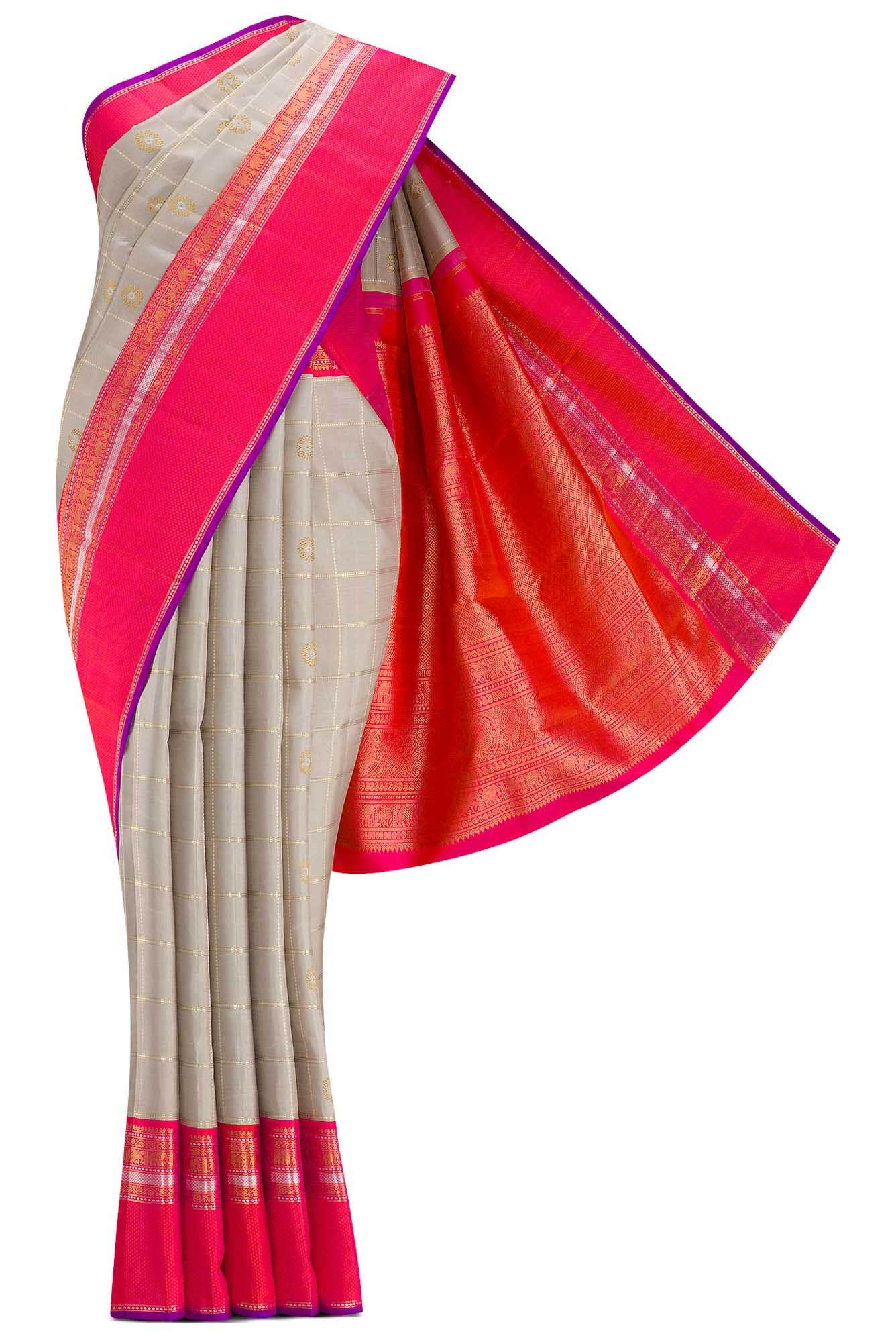 Pure Silk Pure Zari Grey Dual Tone Kanchipuram Saree