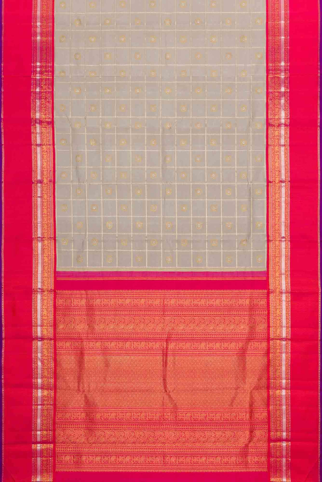 Pure Silk Pure Zari Grey Dual Tone Kanchipuram Saree