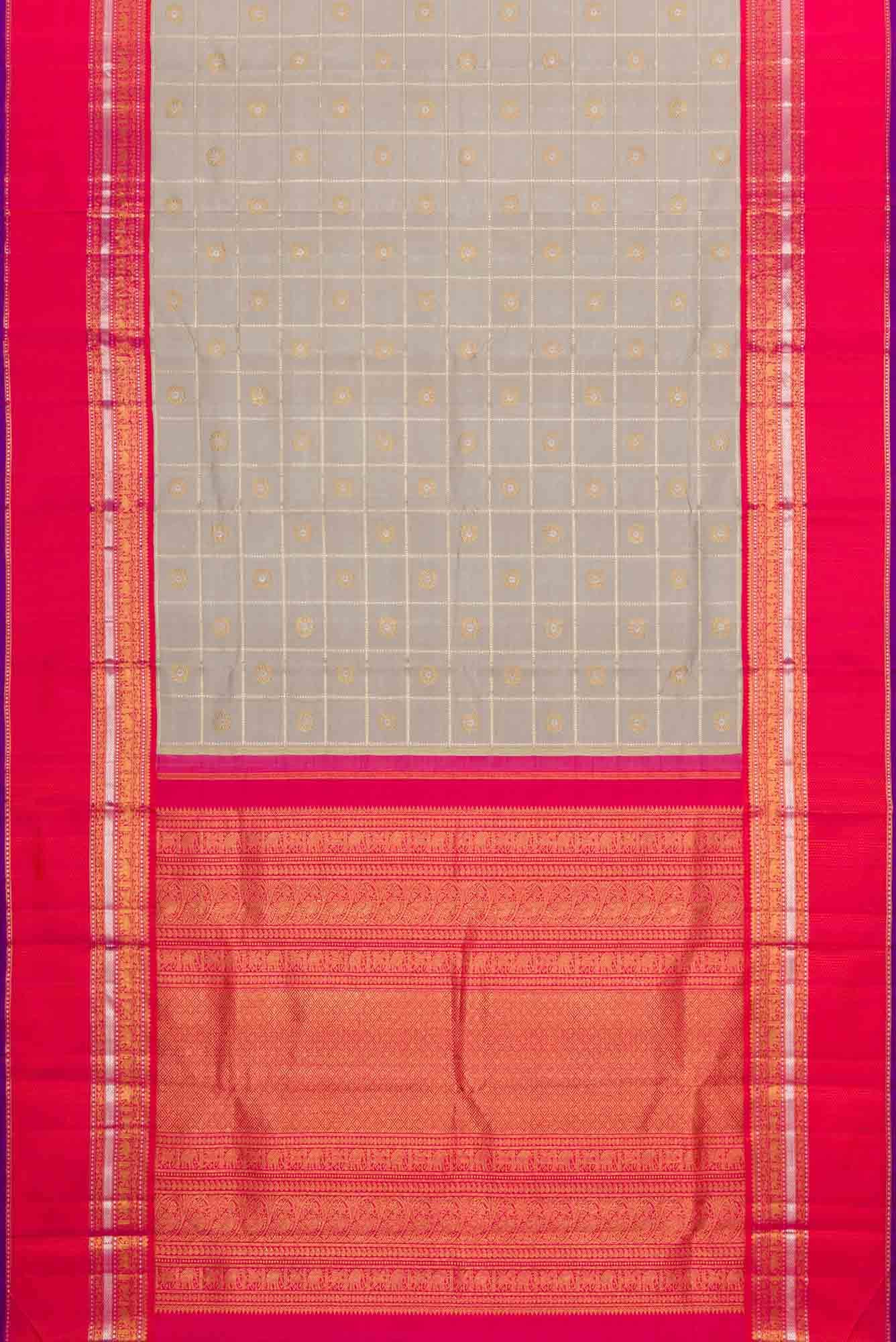 Pure Silk Pure Zari Grey Dual Tone Kanchipuram Saree