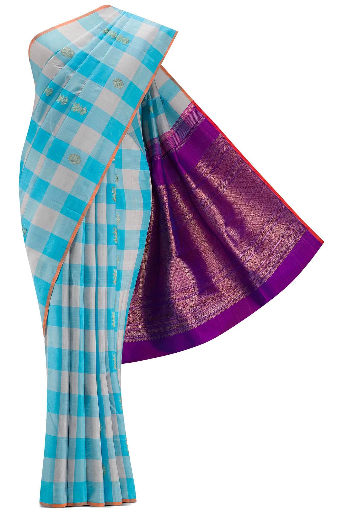 Sky Blue and Grey Dual Tone Kanchipuram Silk Saree