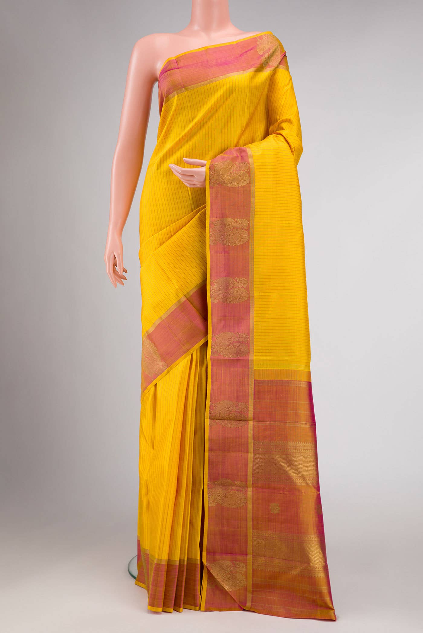 Pure Silk Pure Zari Yellow Kanchipuram Saree