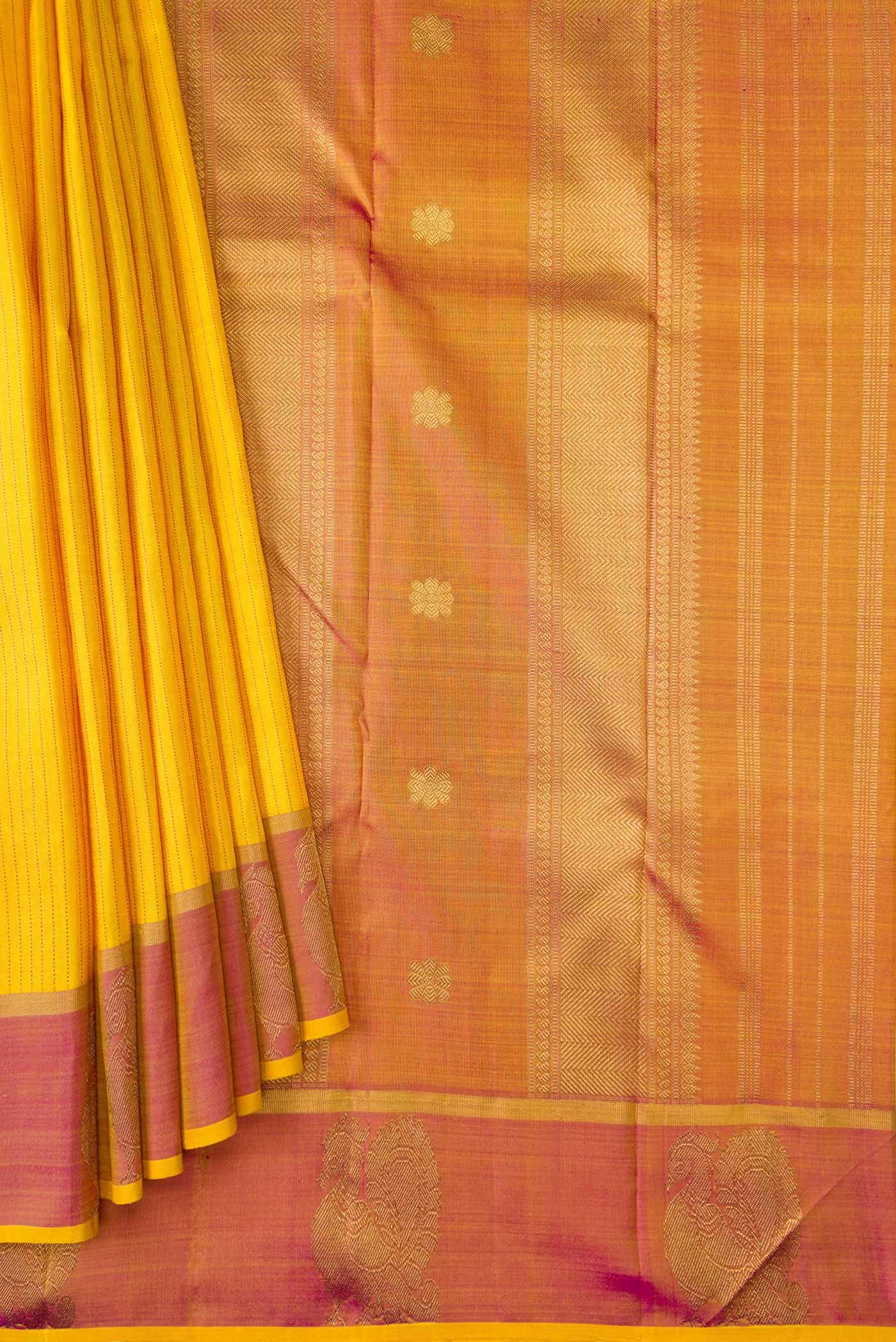Pure Silk Pure Zari Yellow Kanchipuram Saree