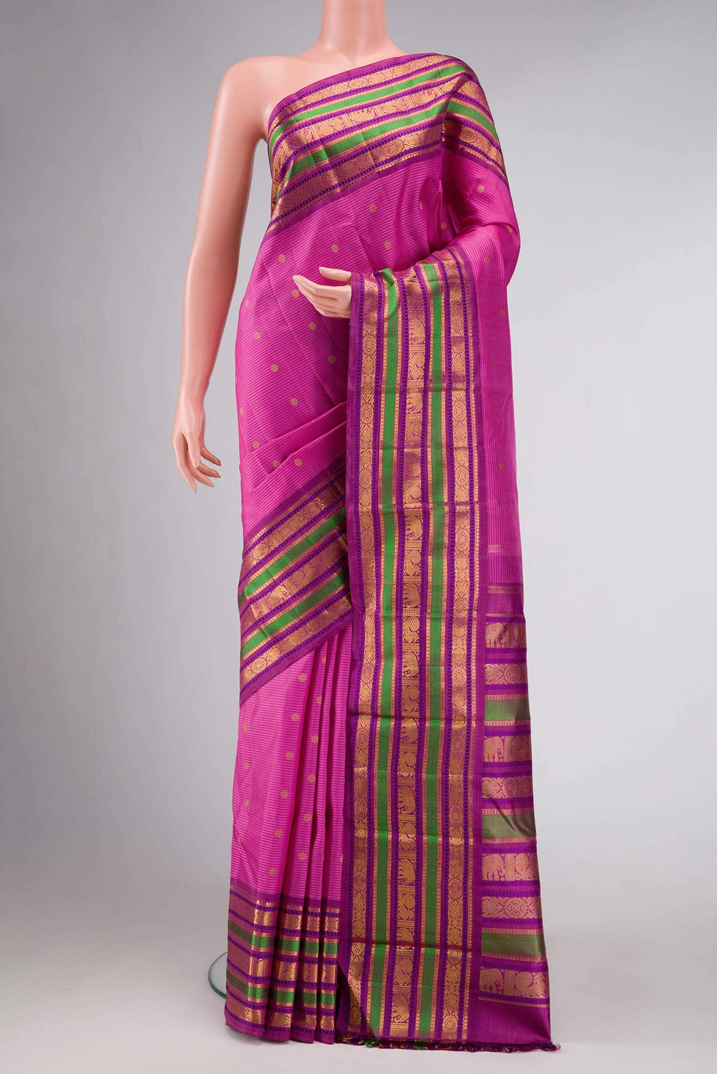 Pure Silk Pure Zari Pink Kanchipuram Saree