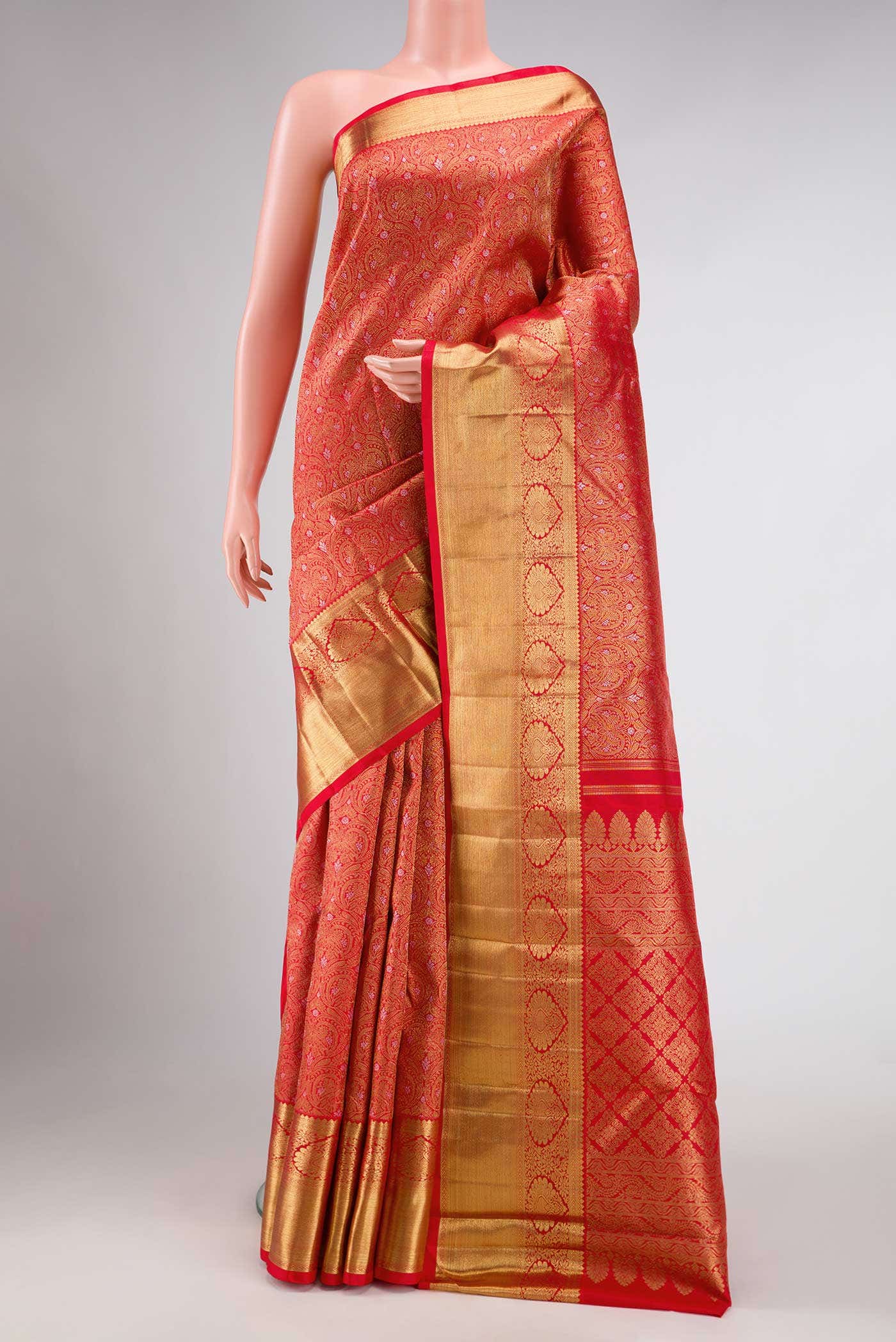 Pure Silk Pure Zari Red Dual Tone Kanchipuram Saree