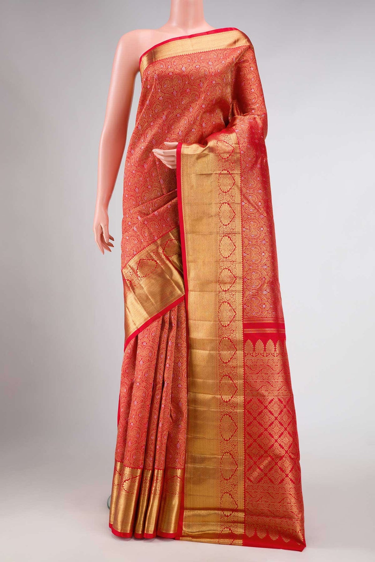 Pure Silk Pure Zari Red Dual Tone Kanjivaram Saree