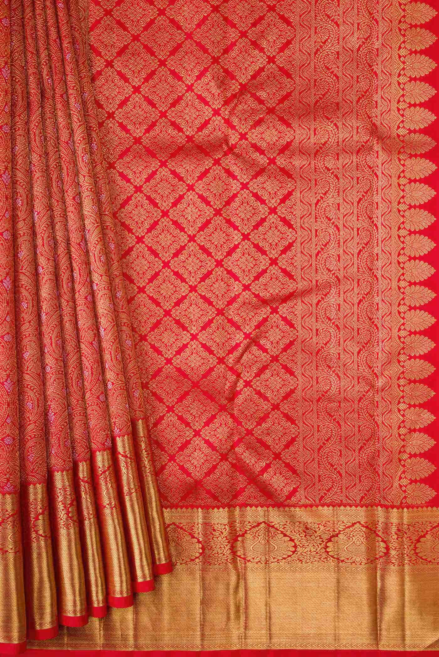 Pure Silk Pure Zari Red Dual Tone Kanchipuram Saree