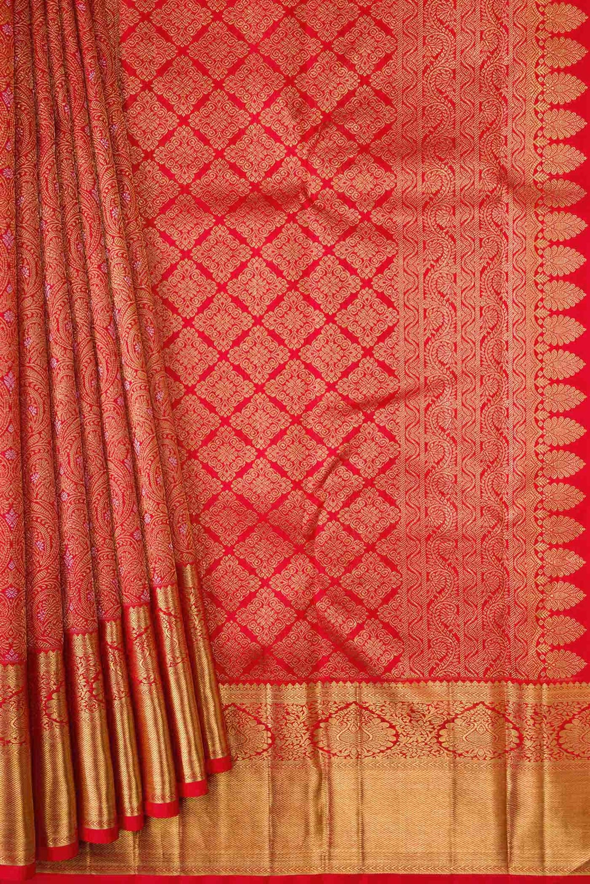 Pure Silk Pure Zari Red Dual Tone Kanjivaram Saree