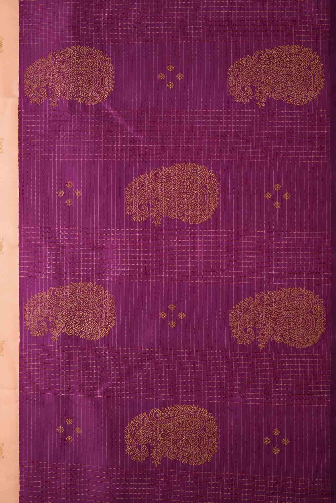 Pure Silk Pure Zari Peach Dual Tone Kanchipuram Saree