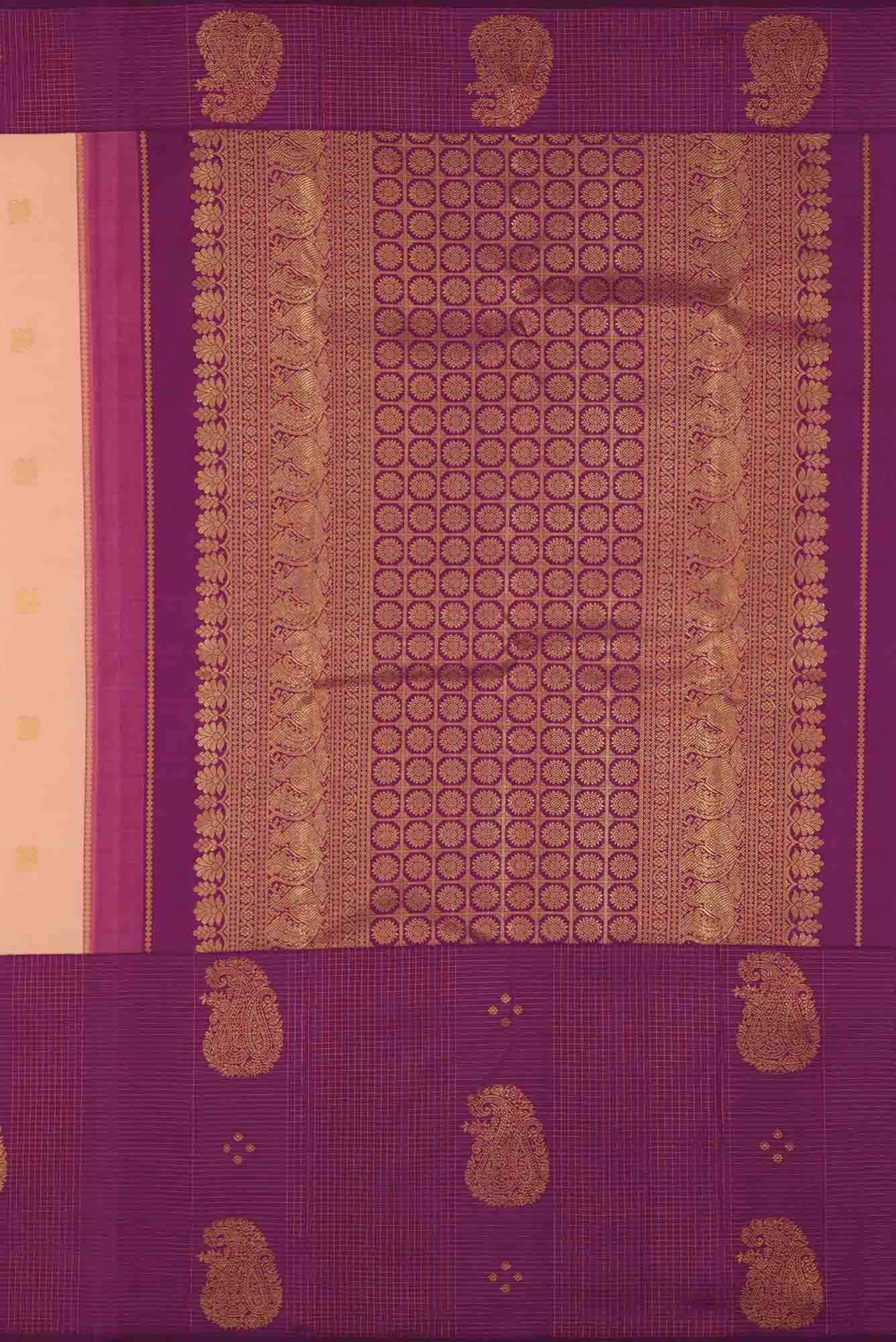 Pure Silk Pure Zari Peach Dual Tone Kanchipuram Saree