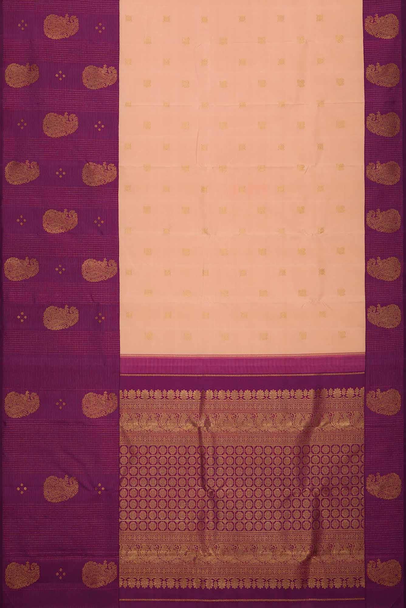 Pure Silk Pure Zari Peach Dual Tone Kanchipuram Saree