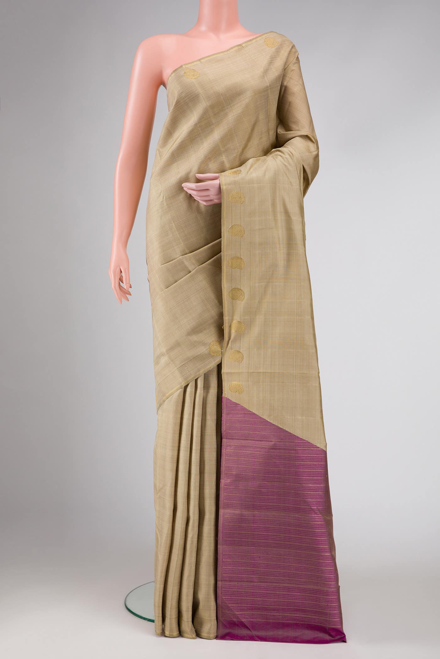 Beige Dual Tone Kanchipuram Silk Saree