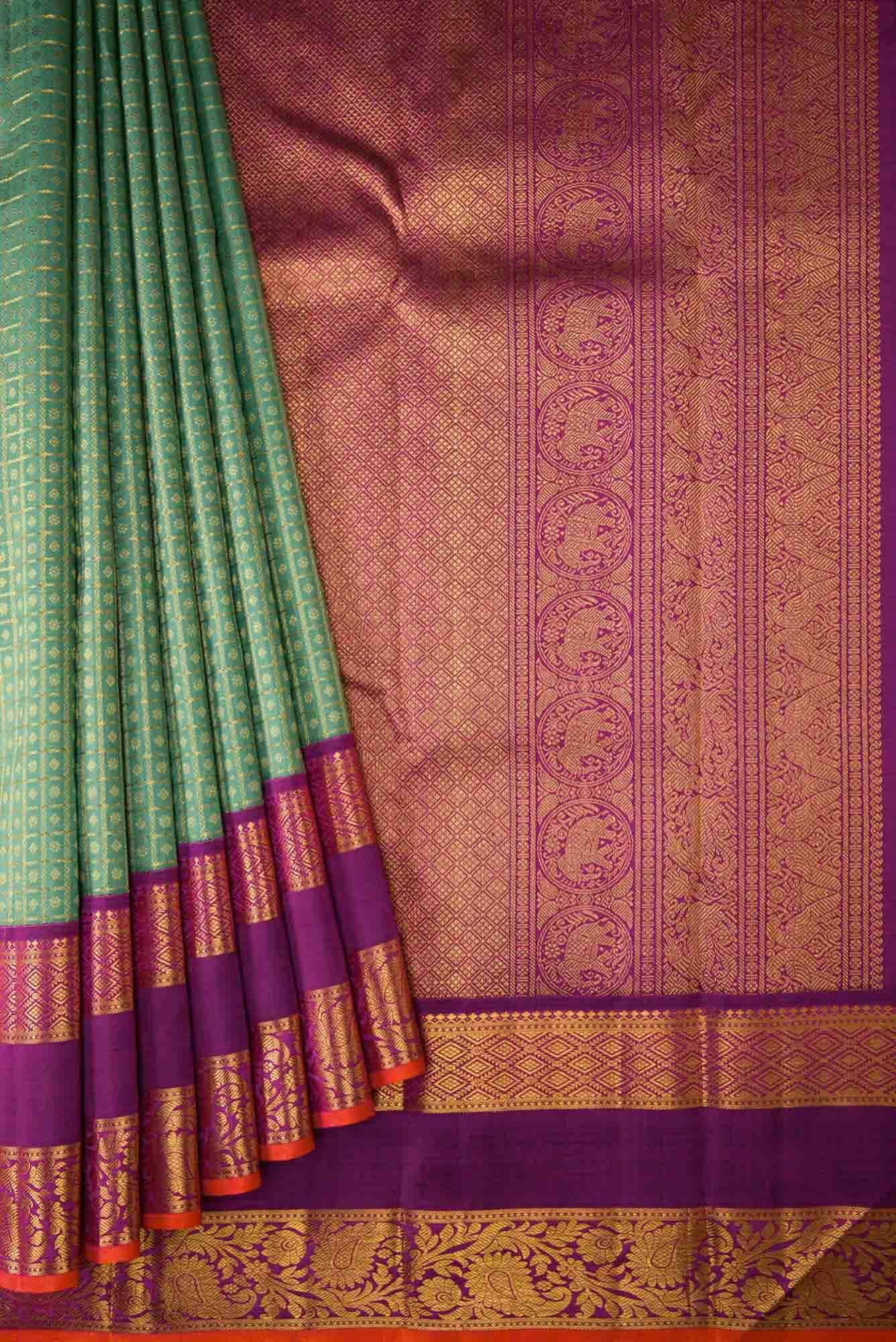 Pure Silk Pure Zari Mint Green Dual Tone Kanchipuram Saree