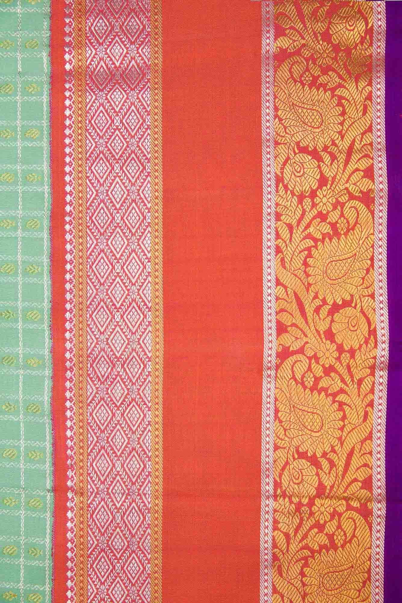 Pure Silk Pure Zari Sea Green Dual Tone Kanchipuram Saree