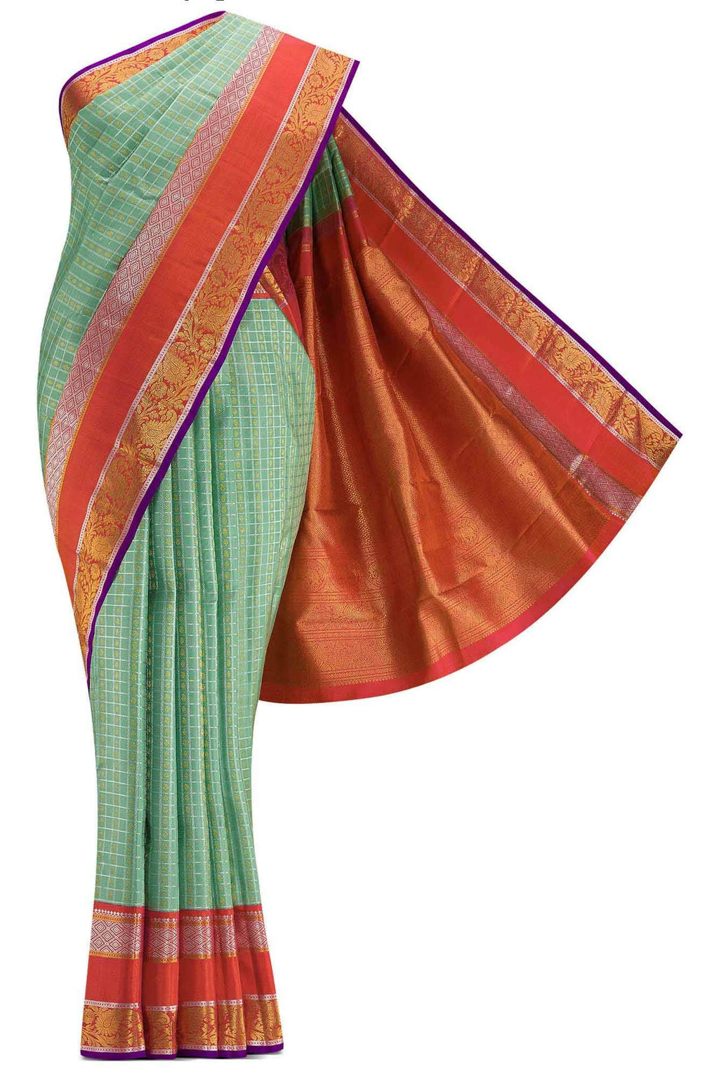 Pure Silk Pure Zari Sea Green Dual Tone Kanchipuram Saree
