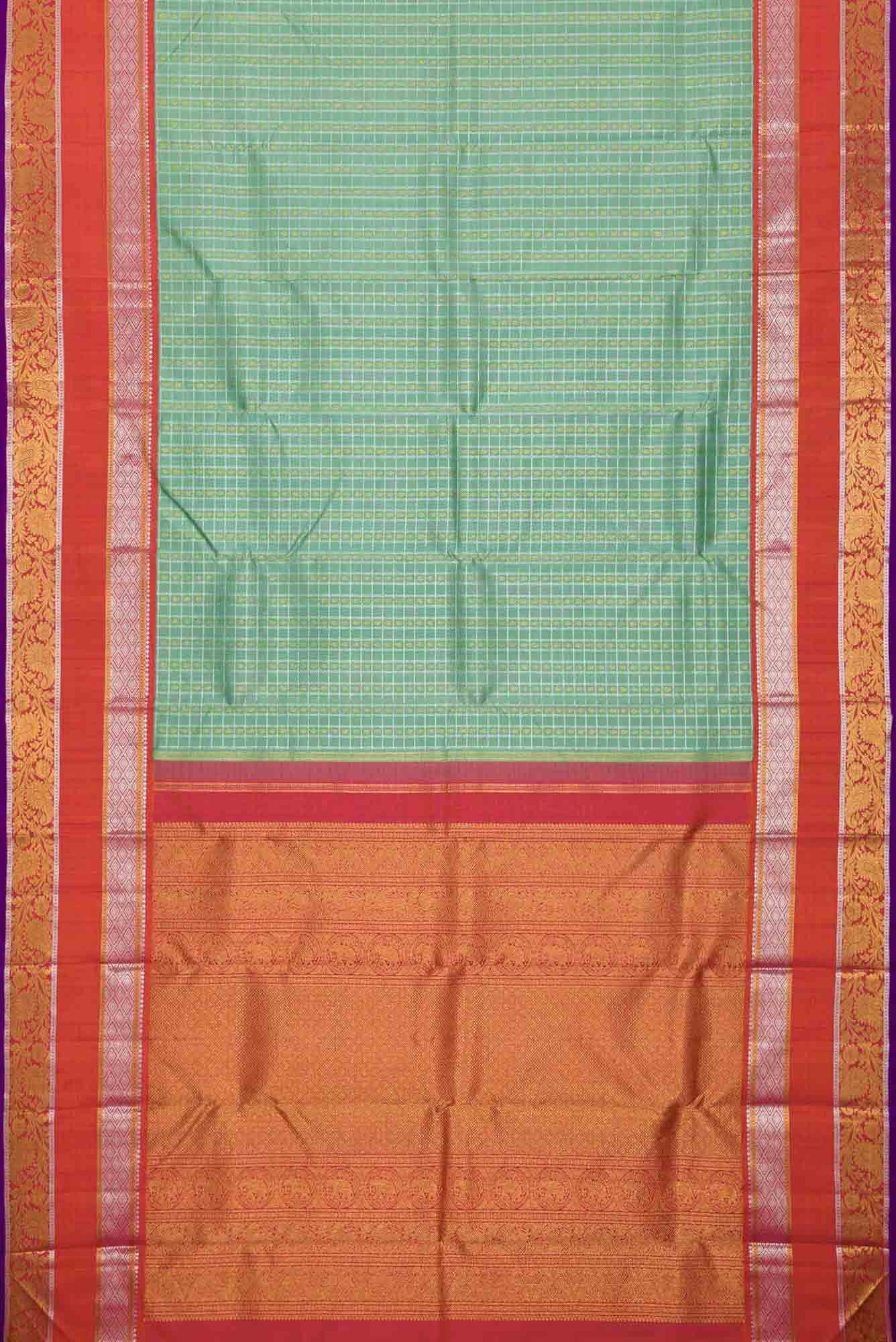 Pure Silk Pure Zari Sea Green Dual Tone Kanchipuram Saree
