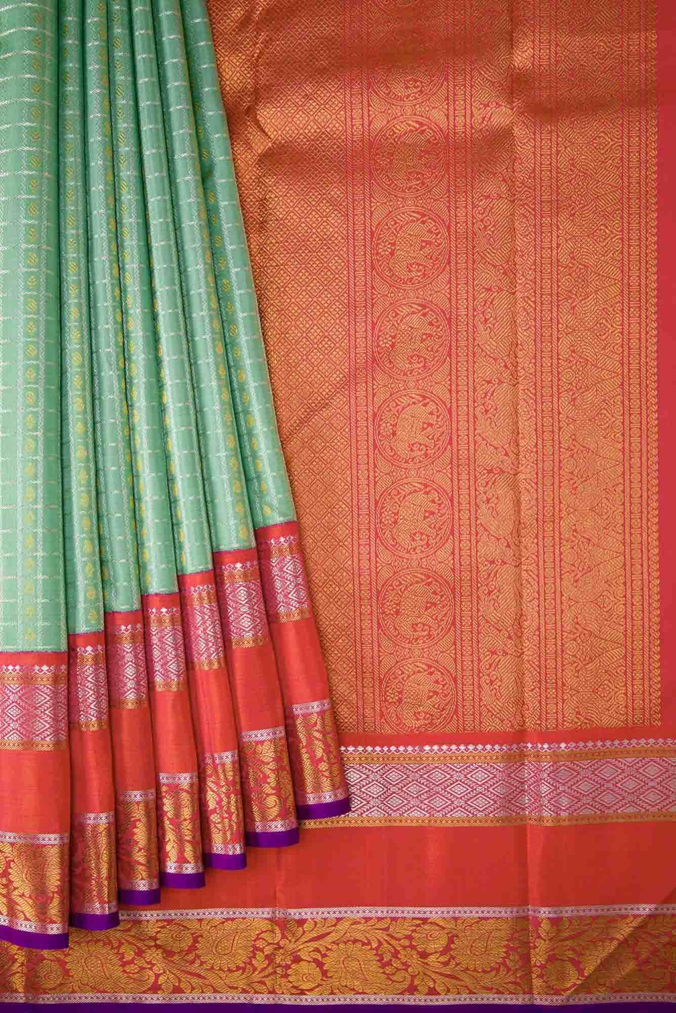 Pure Silk Pure Zari Sea Green Dual Tone Kanchipuram Saree