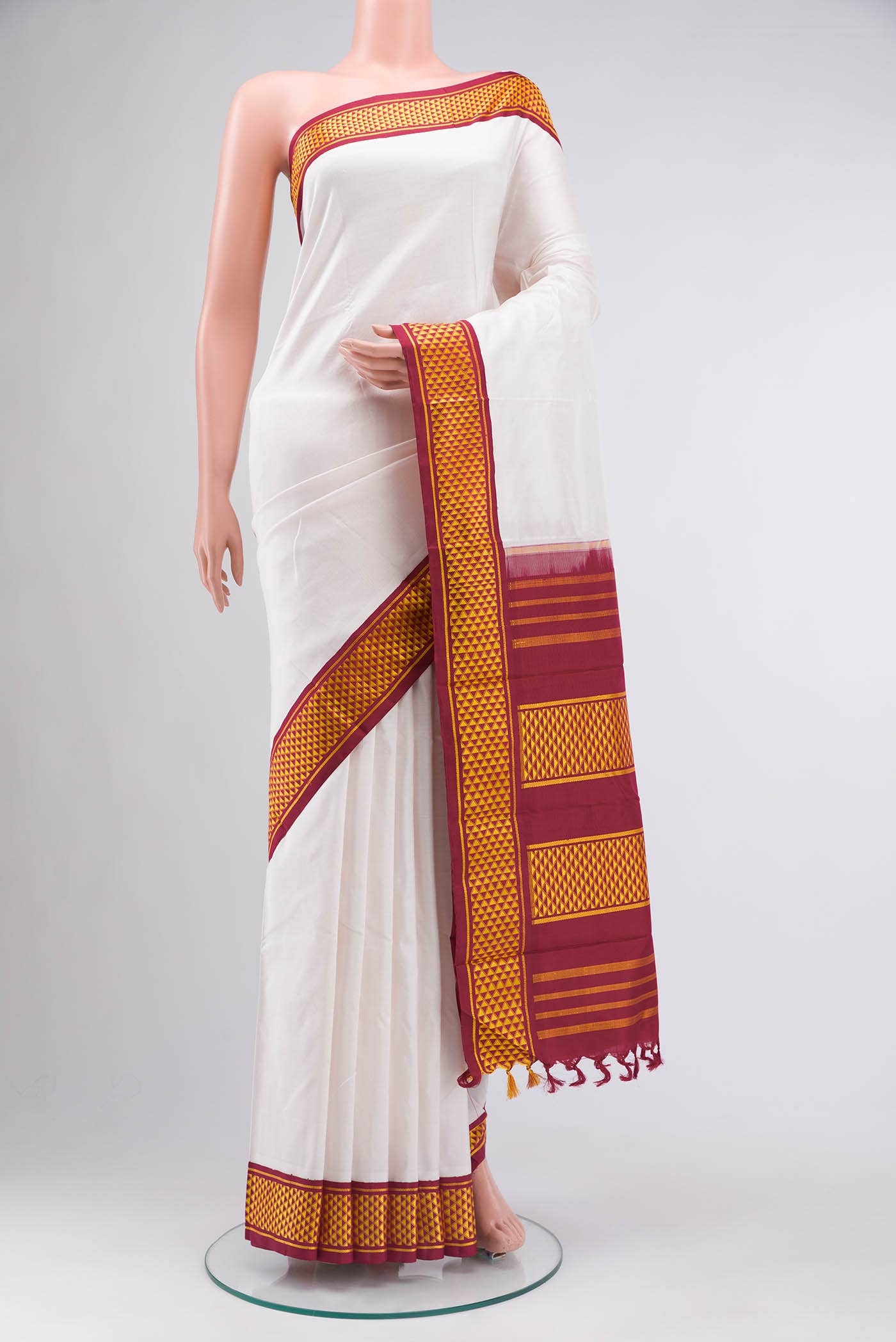 White Kanchipuram Silk Saree