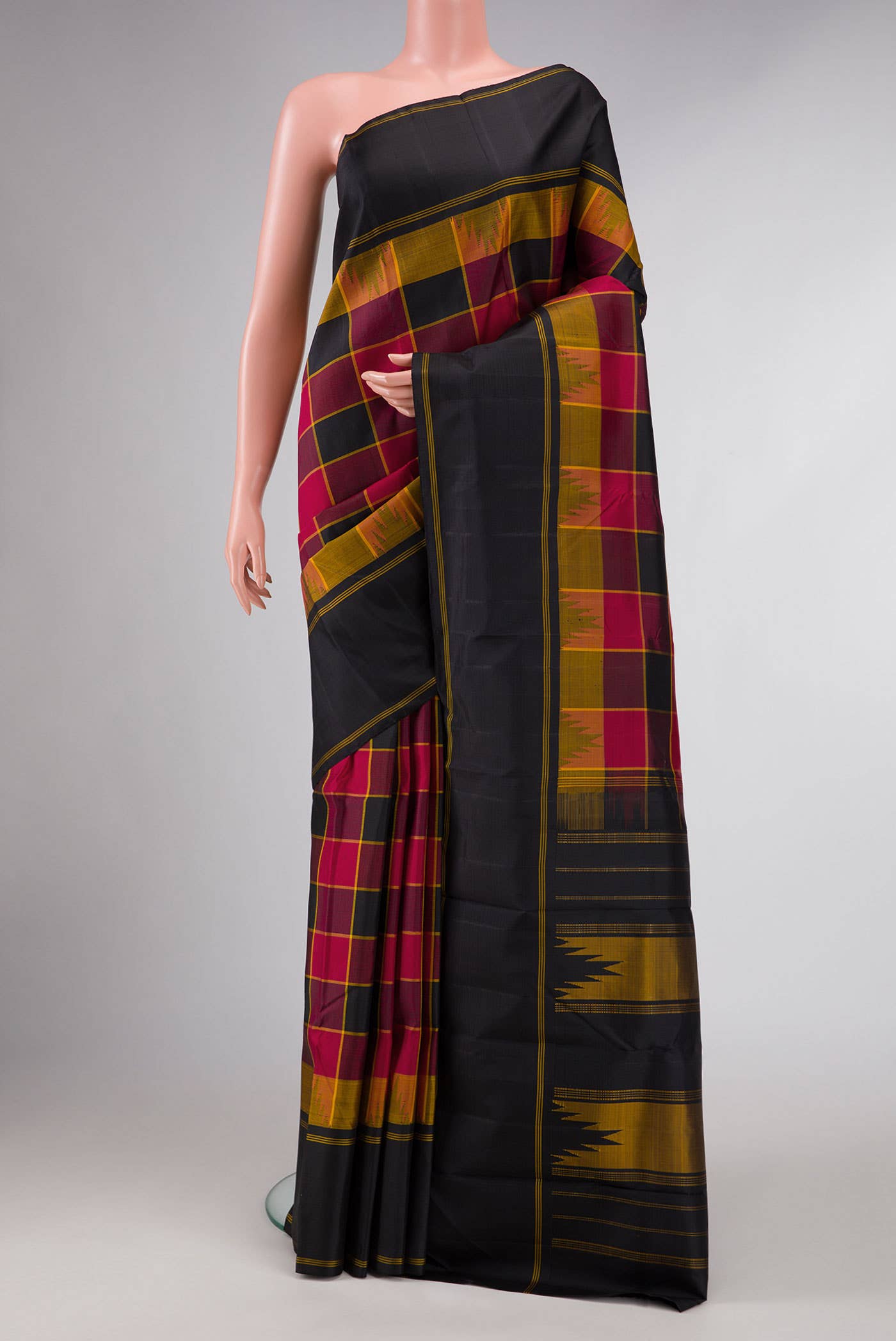 Dark Pink and Black Dual Tone Kanchipuram Silk Saree