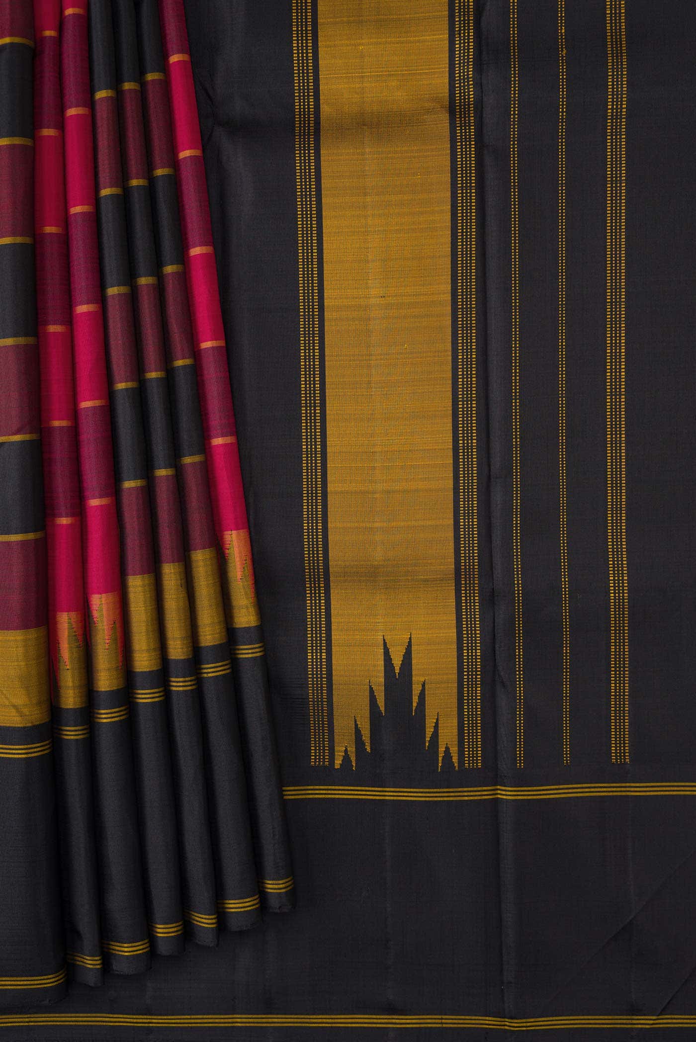 Dark Pink and Black Dual Tone Kanchipuram Silk Saree
