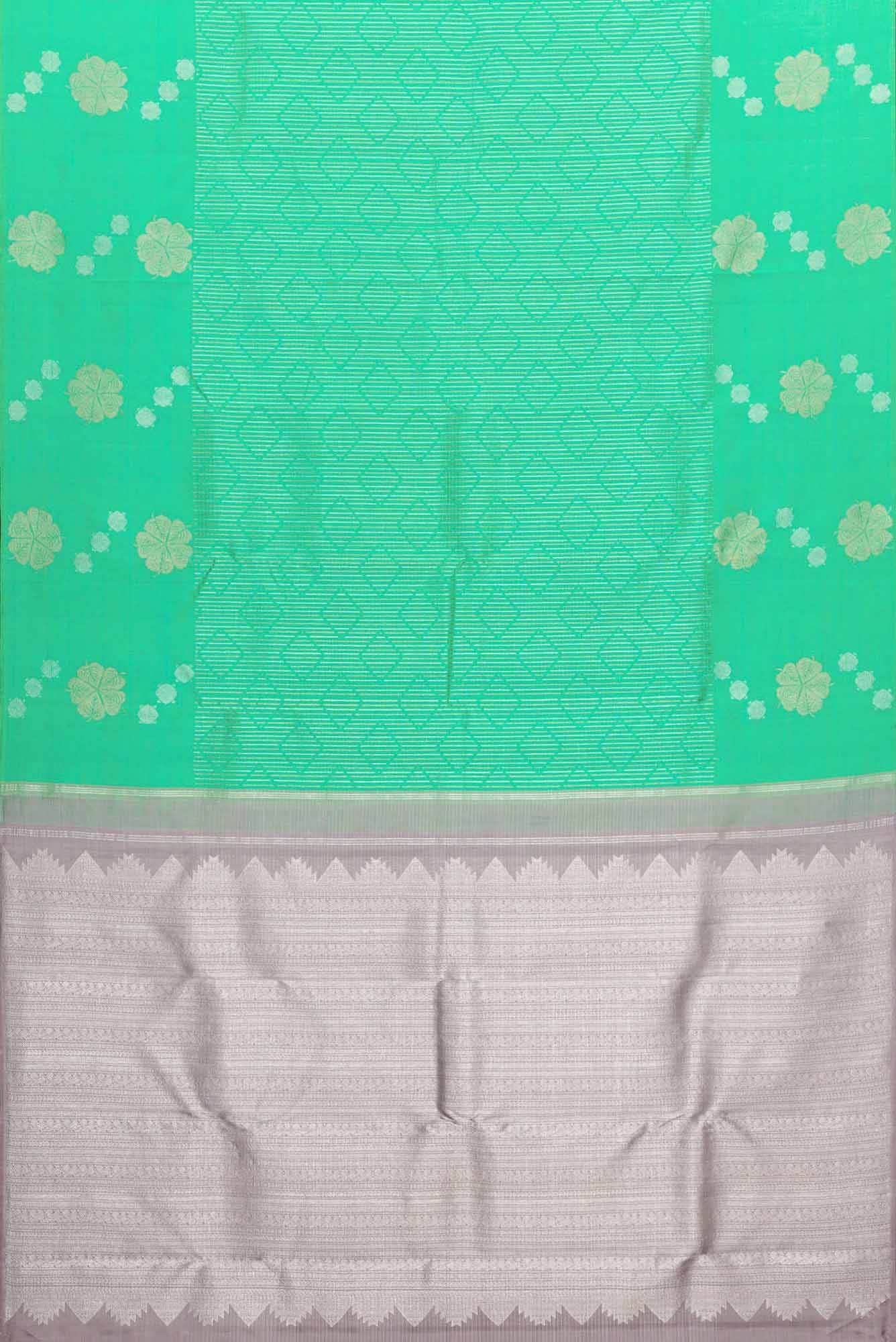 Pure Silk Pure Zari Sea Green Dual Tone Kanchipuram Saree